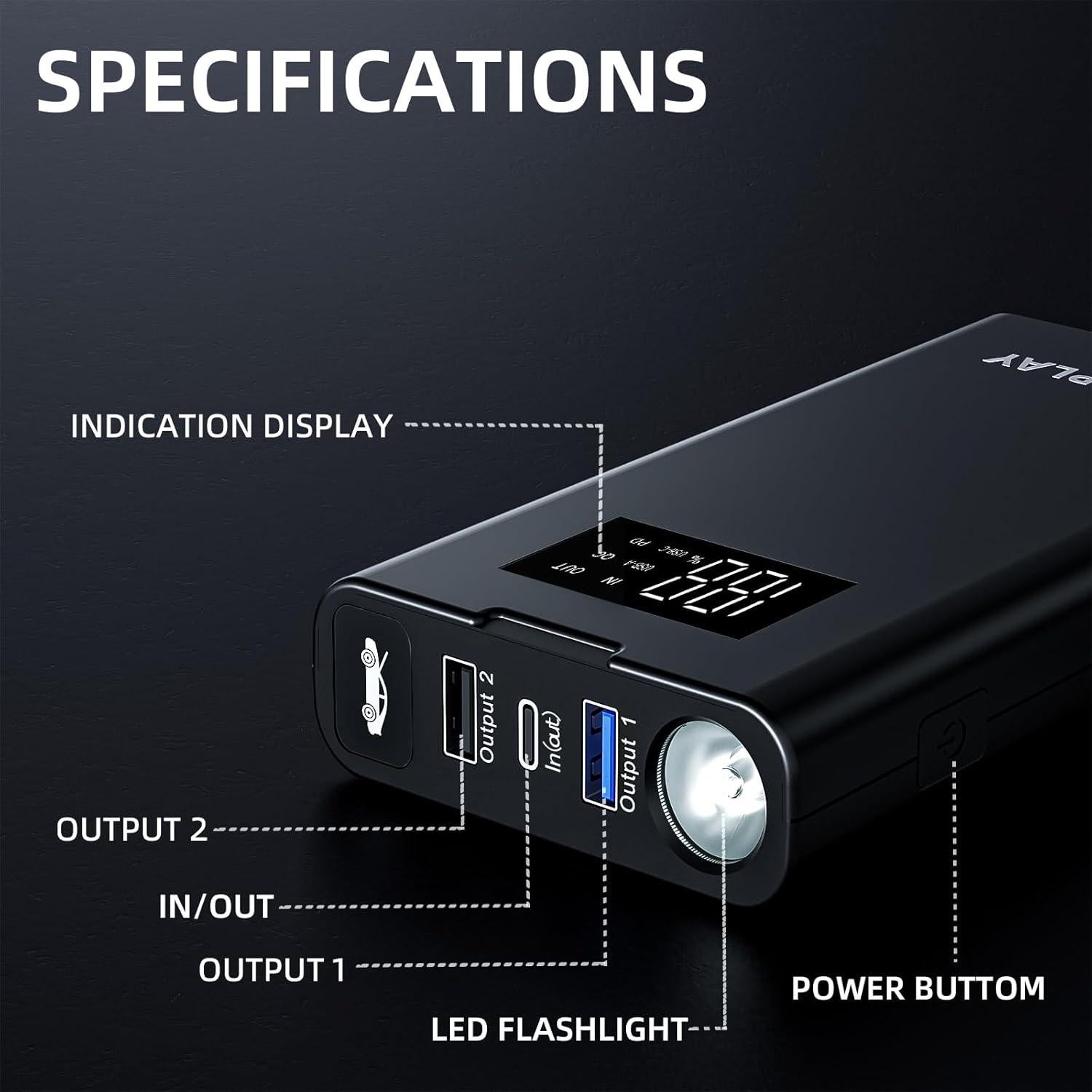 Arrancador de Batería IDEAPLAY J8 1500A Cargador Portátil