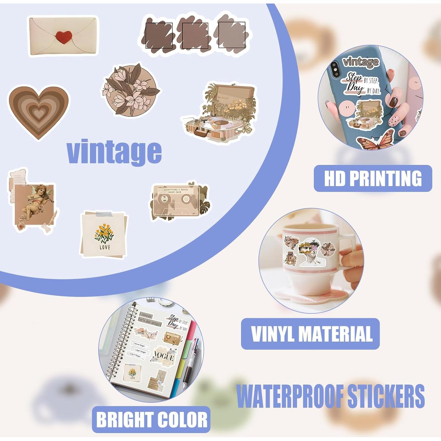 120 Calcomanías Vintage Impermeables Giogyebit para Scrapbooking