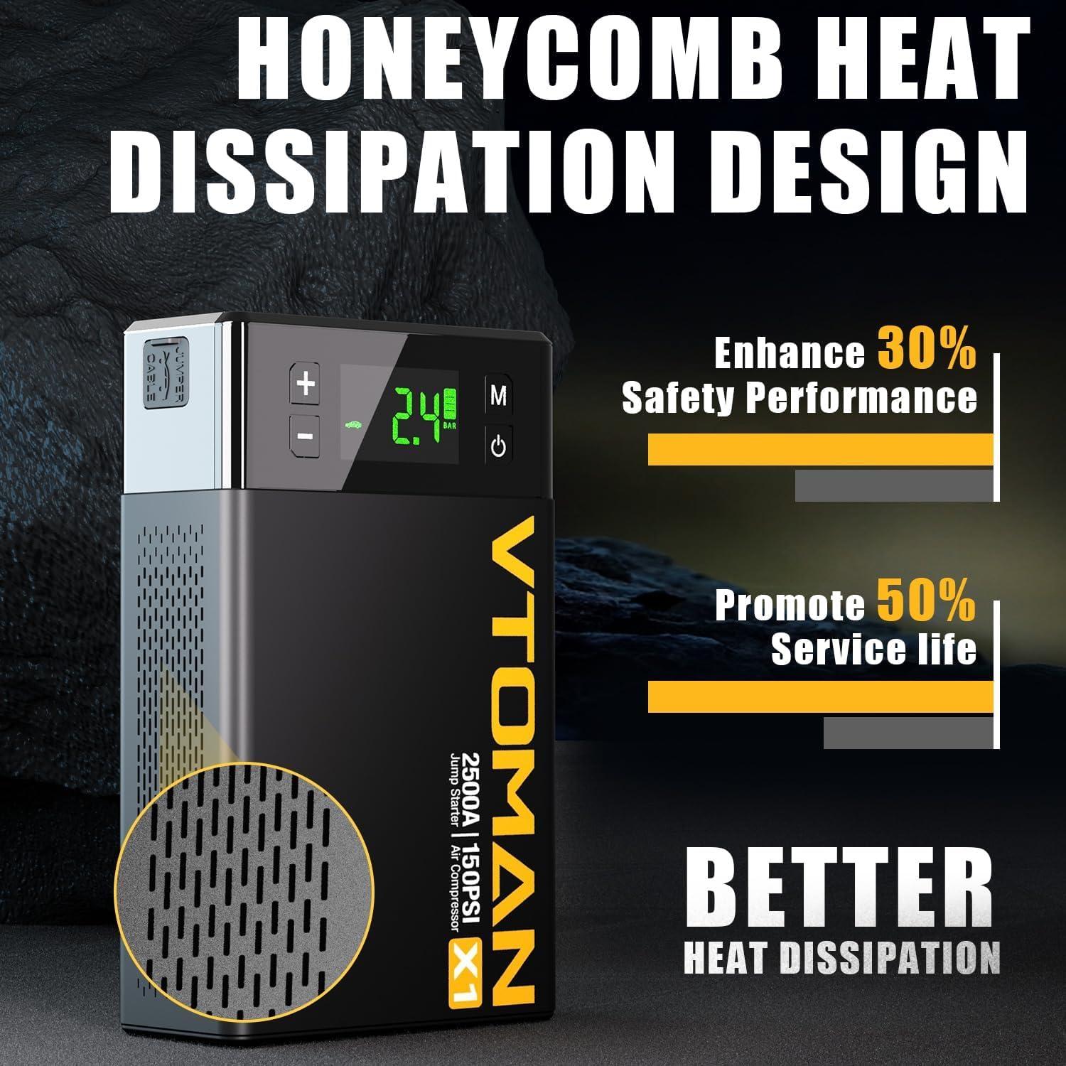 VTOMAN X1 Arrancador de Batería y Compresor 2500A 12V