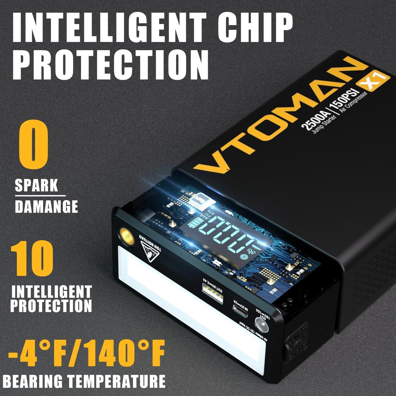 VTOMAN X1 Arrancador de Batería y Compresor 2500A 12V