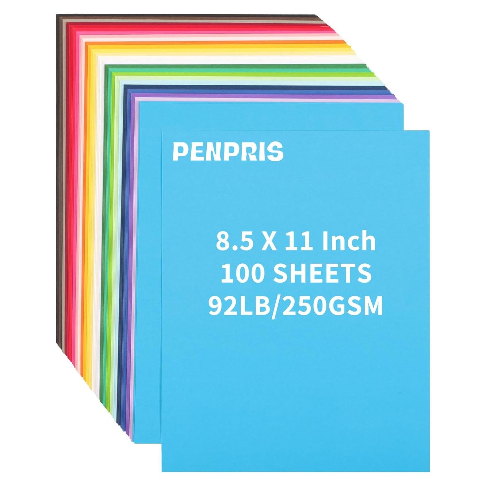 100 Hojas de Cartulina Colorida 21.6x27.9cm 250gsm PENPRIS