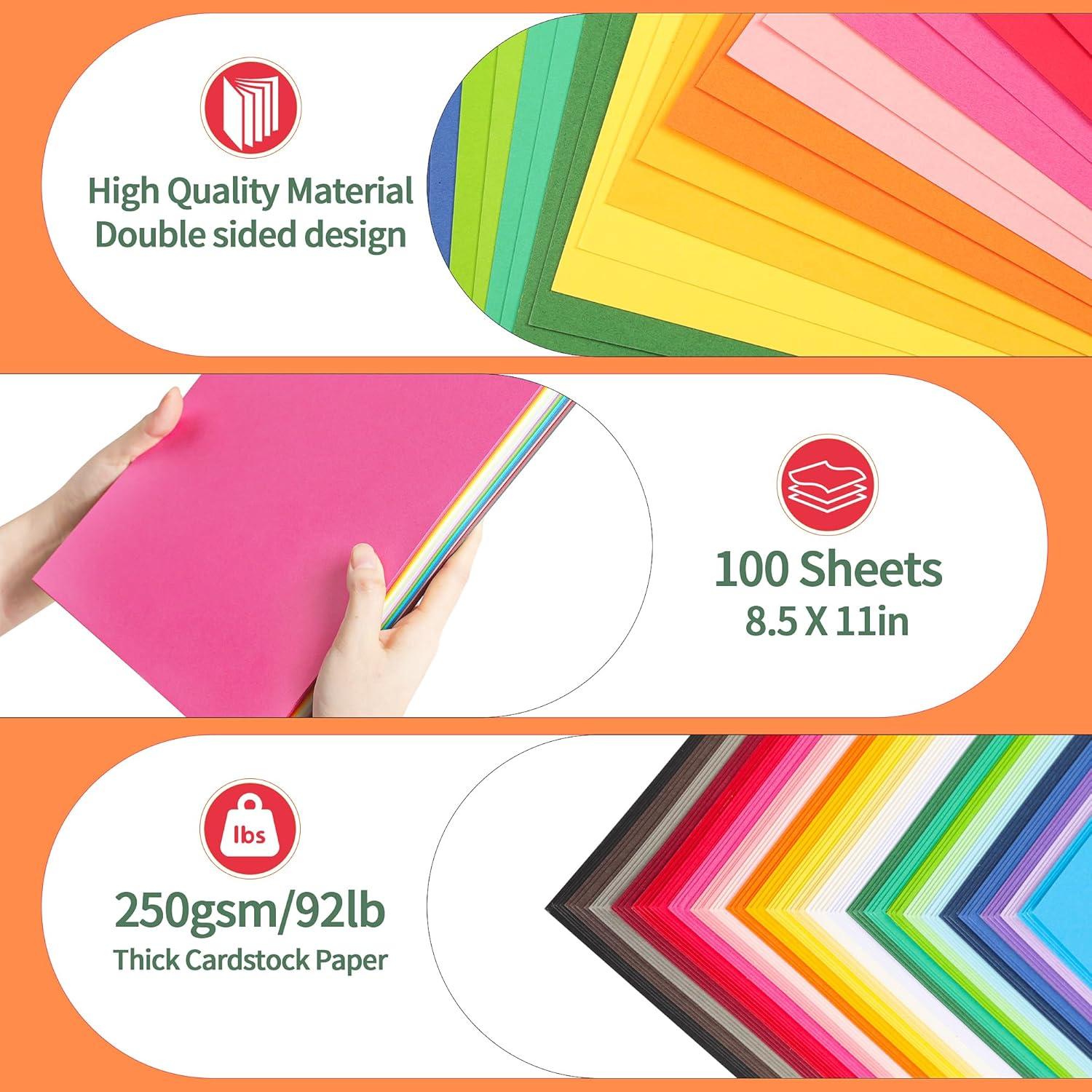 100 Hojas de Cartulina Colorida 21.6x27.9cm 250gsm PENPRIS