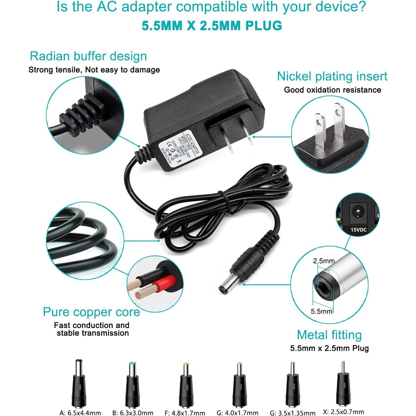 Adaptador de Cargador 15V 1A ycwwzzh para Iniciadores de Batería