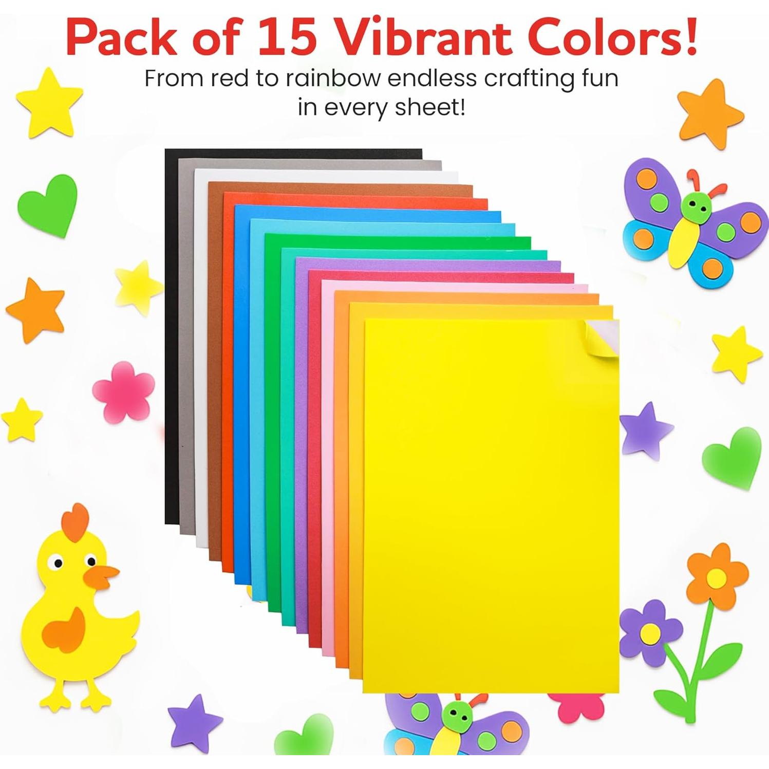 Hojas de espuma EVA autoadhesivas Activityya - 15 colores 15.24x22.86 cm