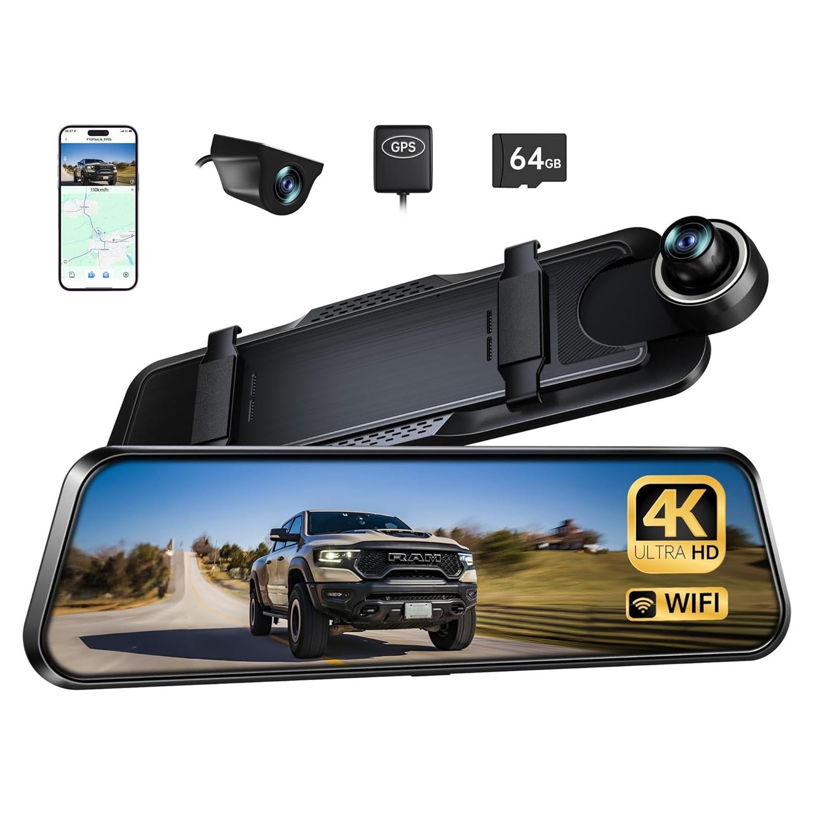 Cámara de Espejo Pelsee P10 Plus 4K WiFi con GPS y 64GB