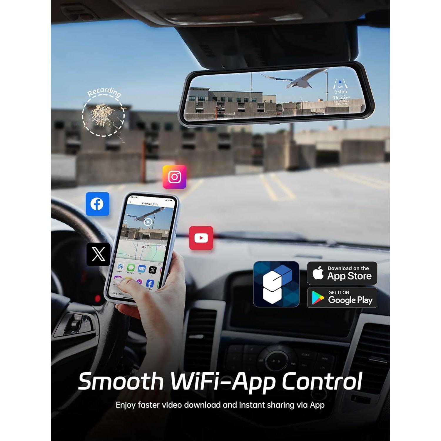 Cámara de Espejo Pelsee P10 Plus 4K WiFi con GPS y 64GB