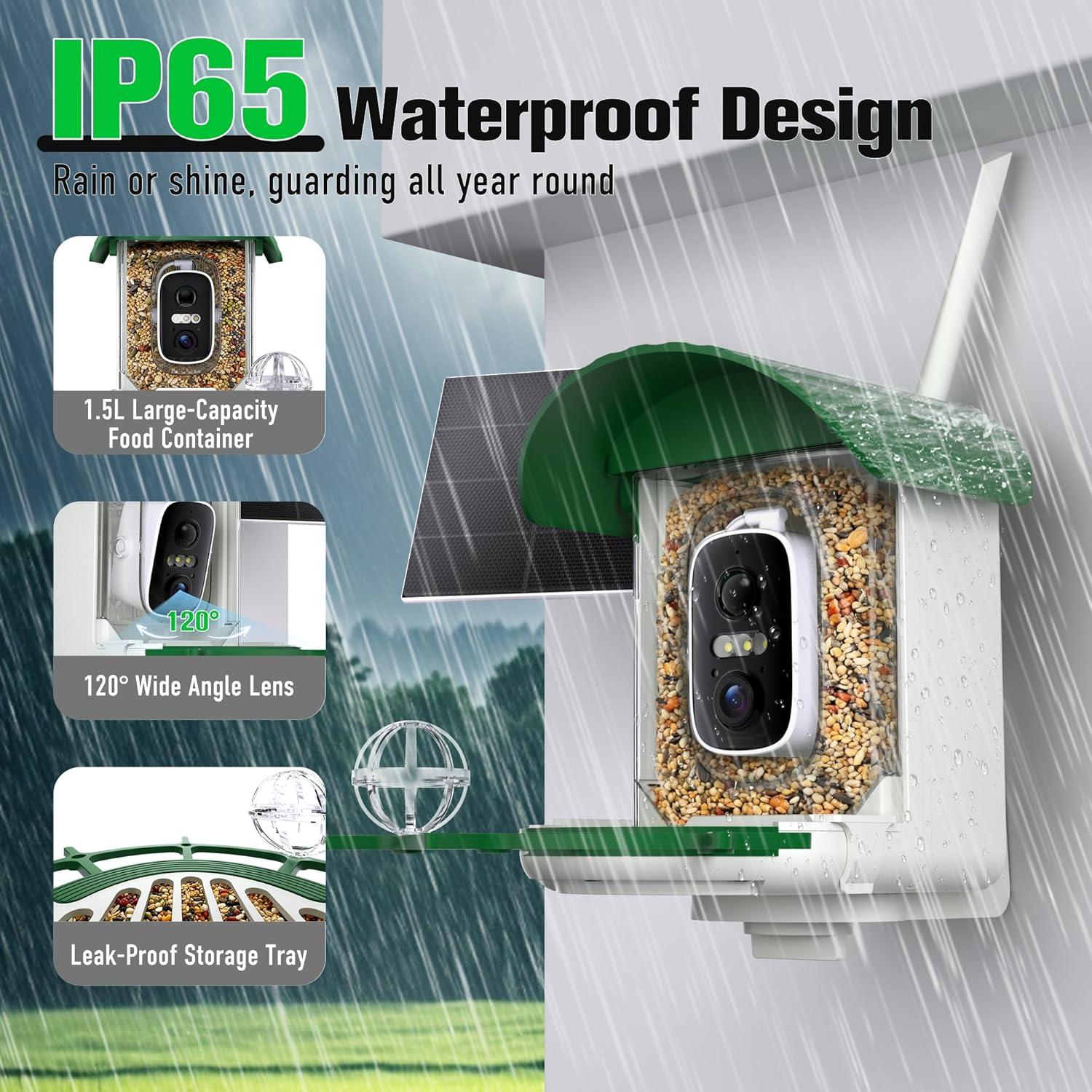 Comedero Solar Inteligente para Aves Voxblend 1.5L Verde