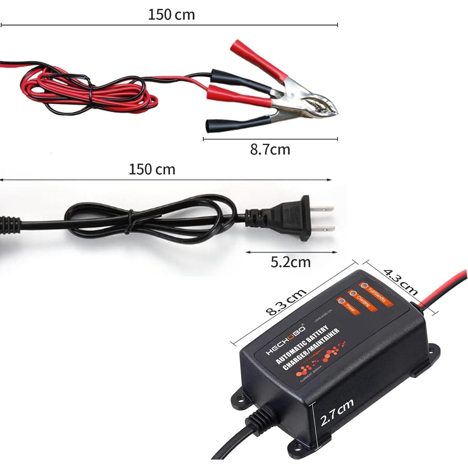 Cargador de Batería 12V 2A - Mantenedor Inteligente 3m
