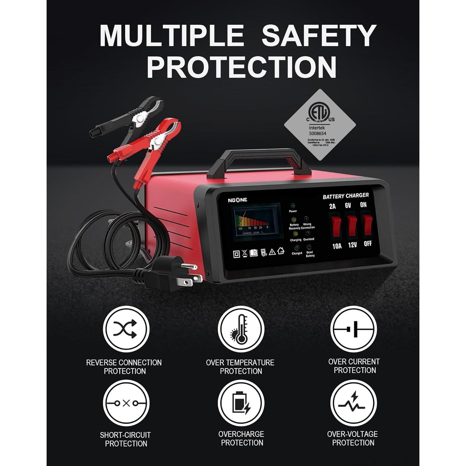 Cargador de Batería NOONE 2A/10A 6V/12V Automotriz