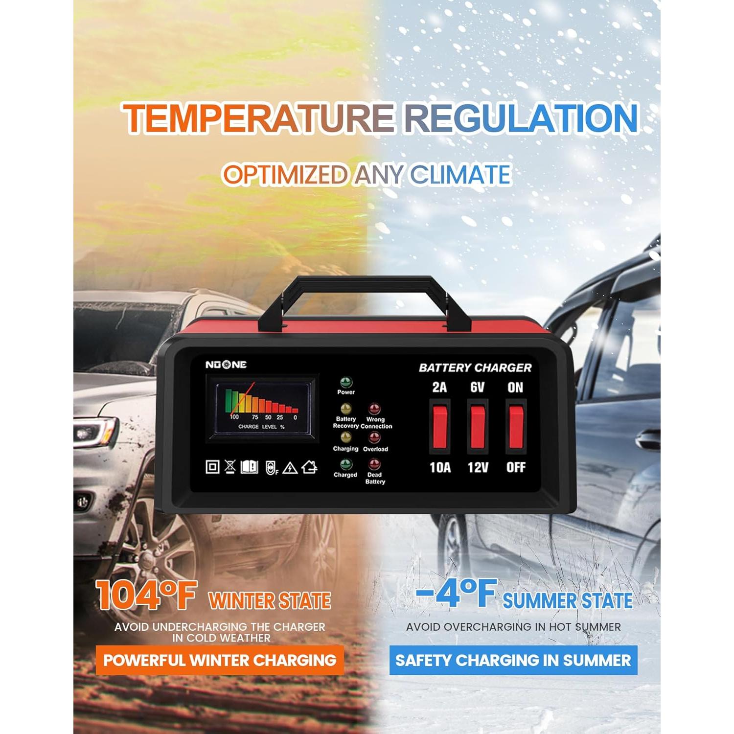 Cargador de Batería NOONE 2A/10A 6V/12V Automotriz