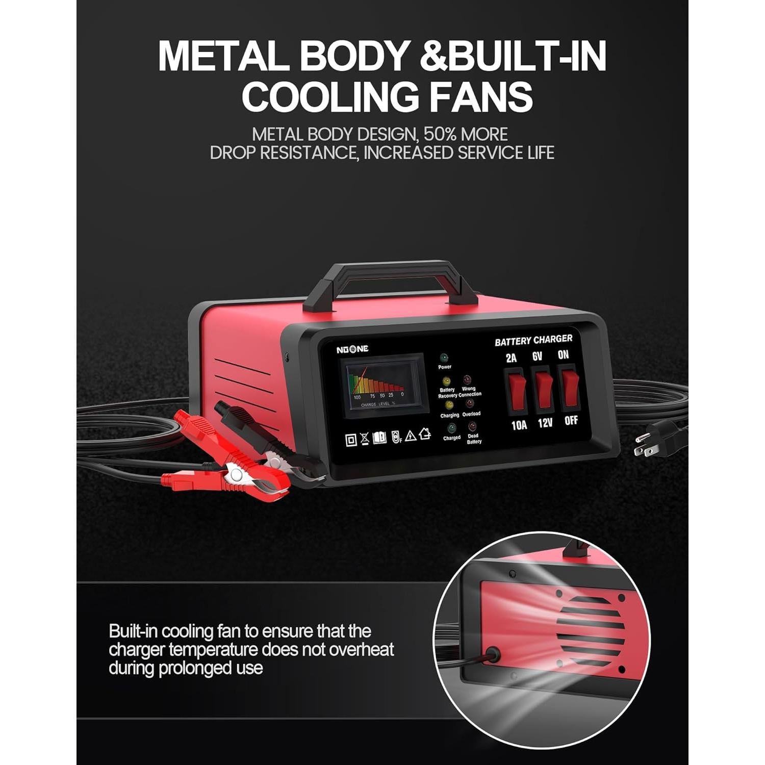 Cargador de Batería NOONE 2A/10A 6V/12V Automotriz