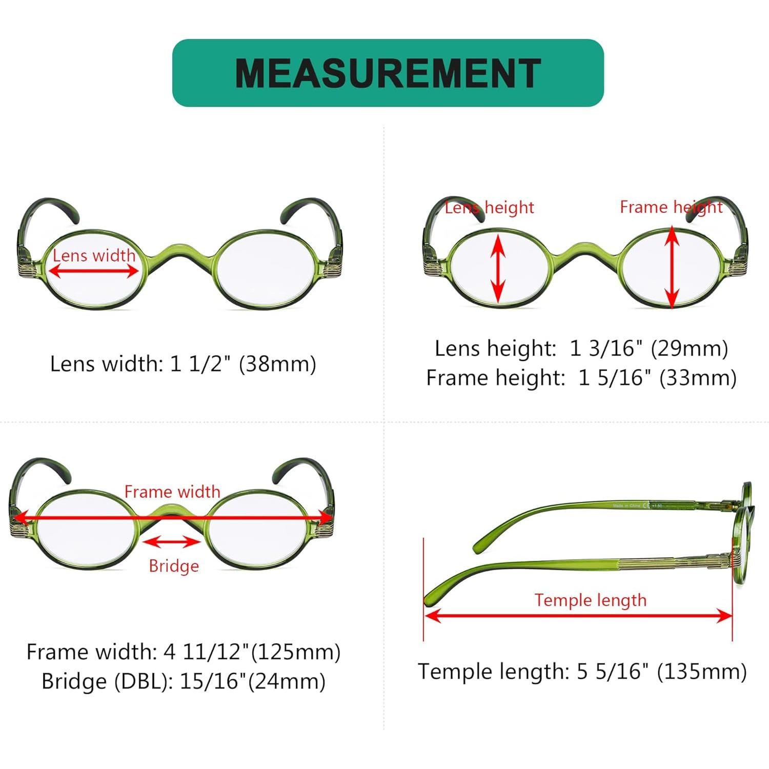 Gafas de lectura Eyekepper para mujeres y hombres, 0.0x, verde