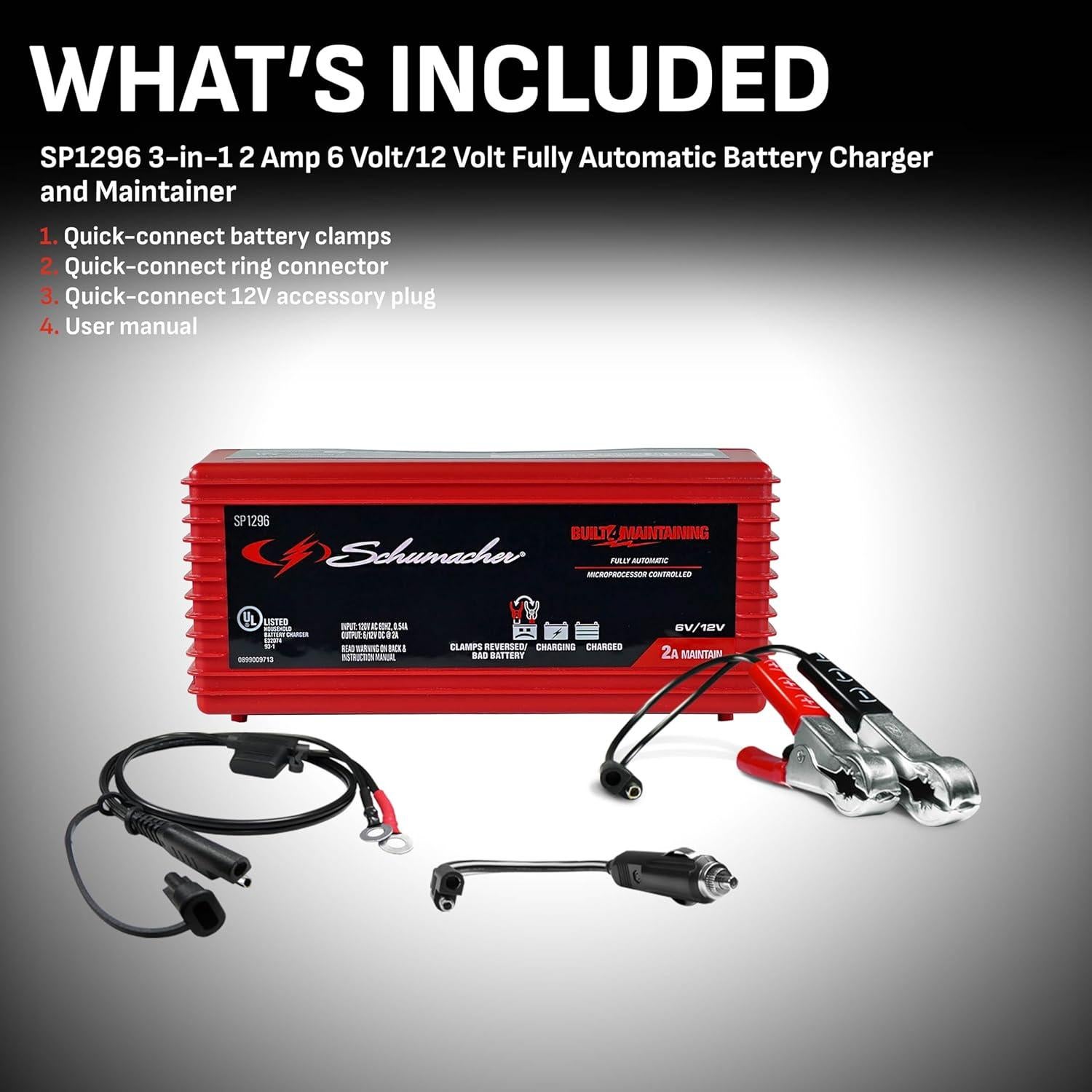 Cargador Mantenedor Schumacher SP1296 2A 6V 12V Automático