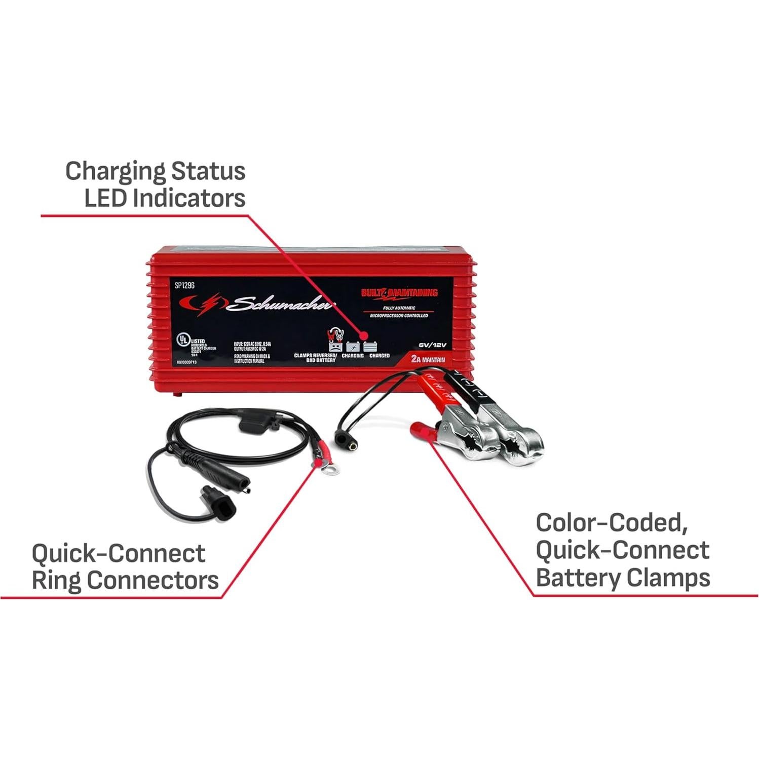 Cargador Mantenedor Schumacher SP1296 2A 6V 12V Automático