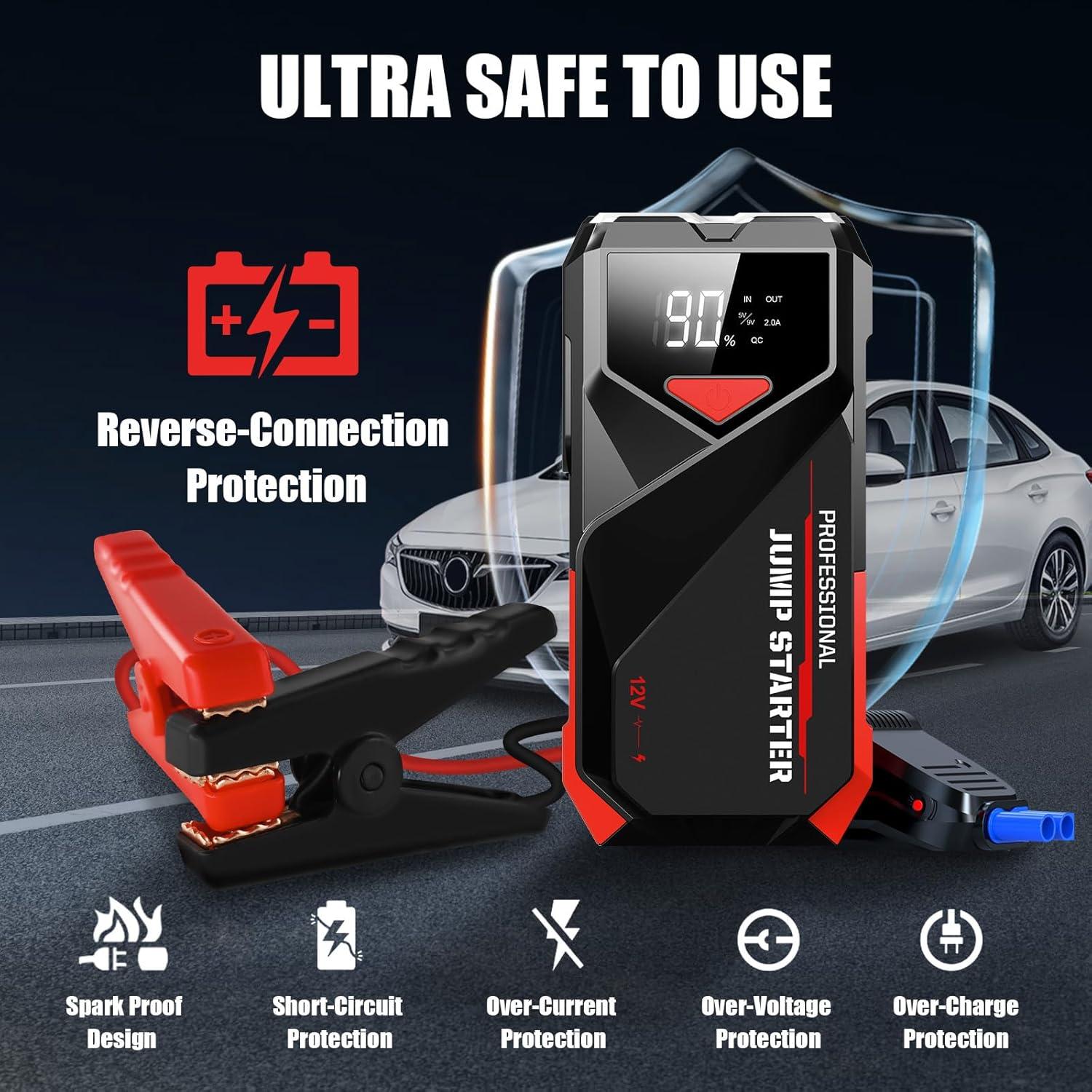 Arrancador de Batería PowQ A12 2000A 12V con Linterna LED