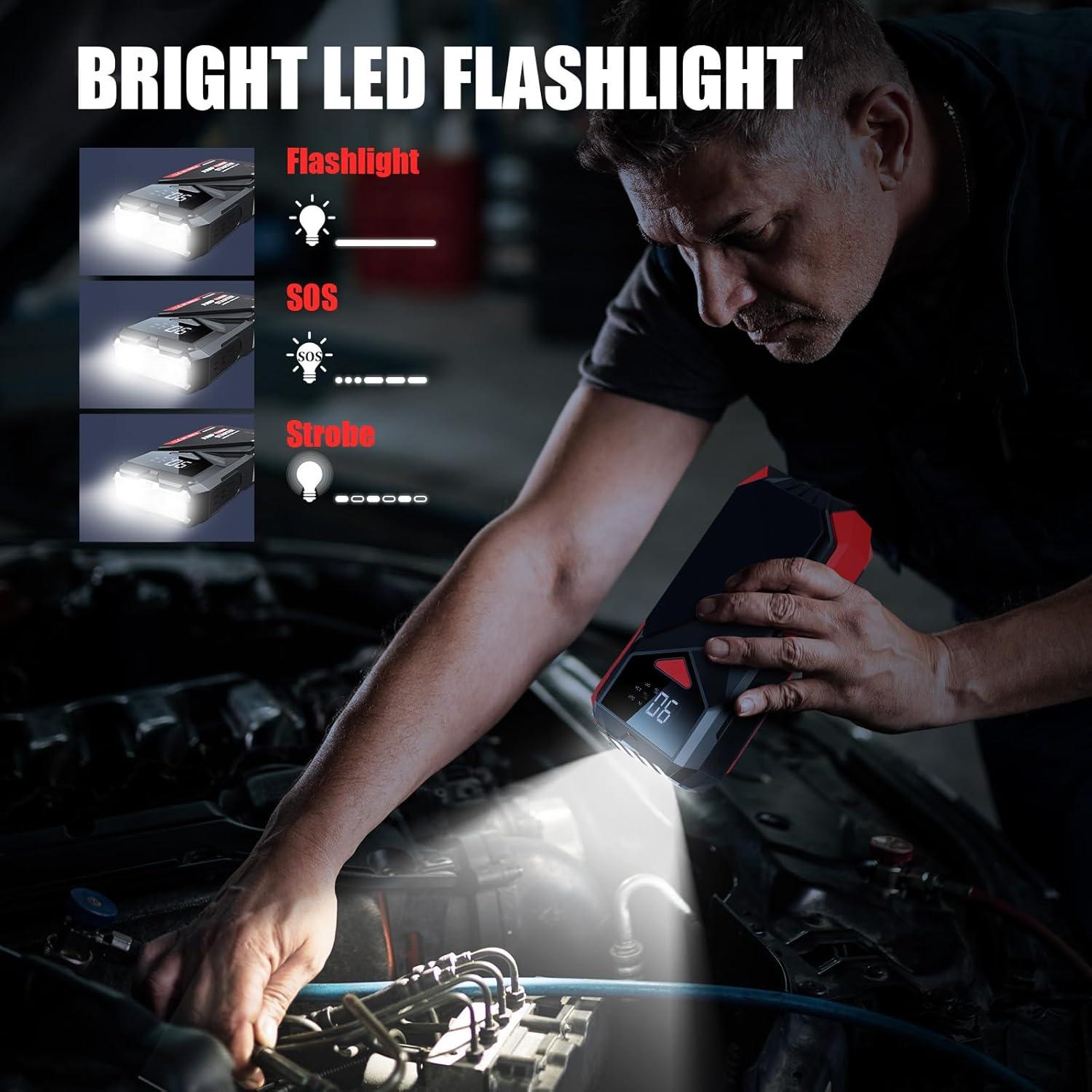 Arrancador de Batería PowQ A12 2000A 12V con Linterna LED