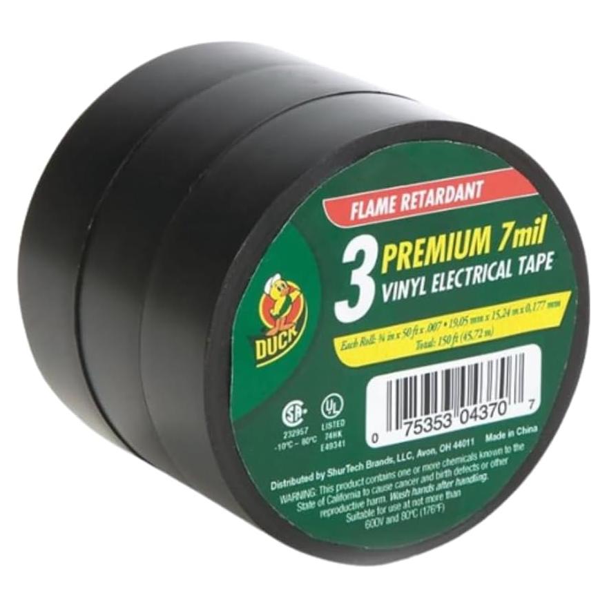 Cinta Eléctrica Profesional Duck 1.9 cm x 15.2 m, Paquete 3 Rollos