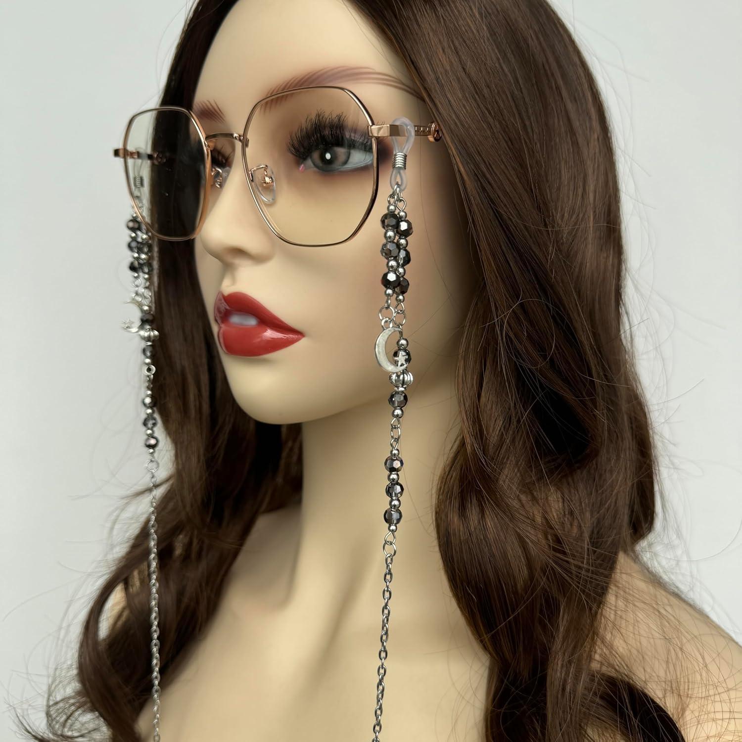 Cadena de Gafas Elegante con Cuentas y Encanto de Luna