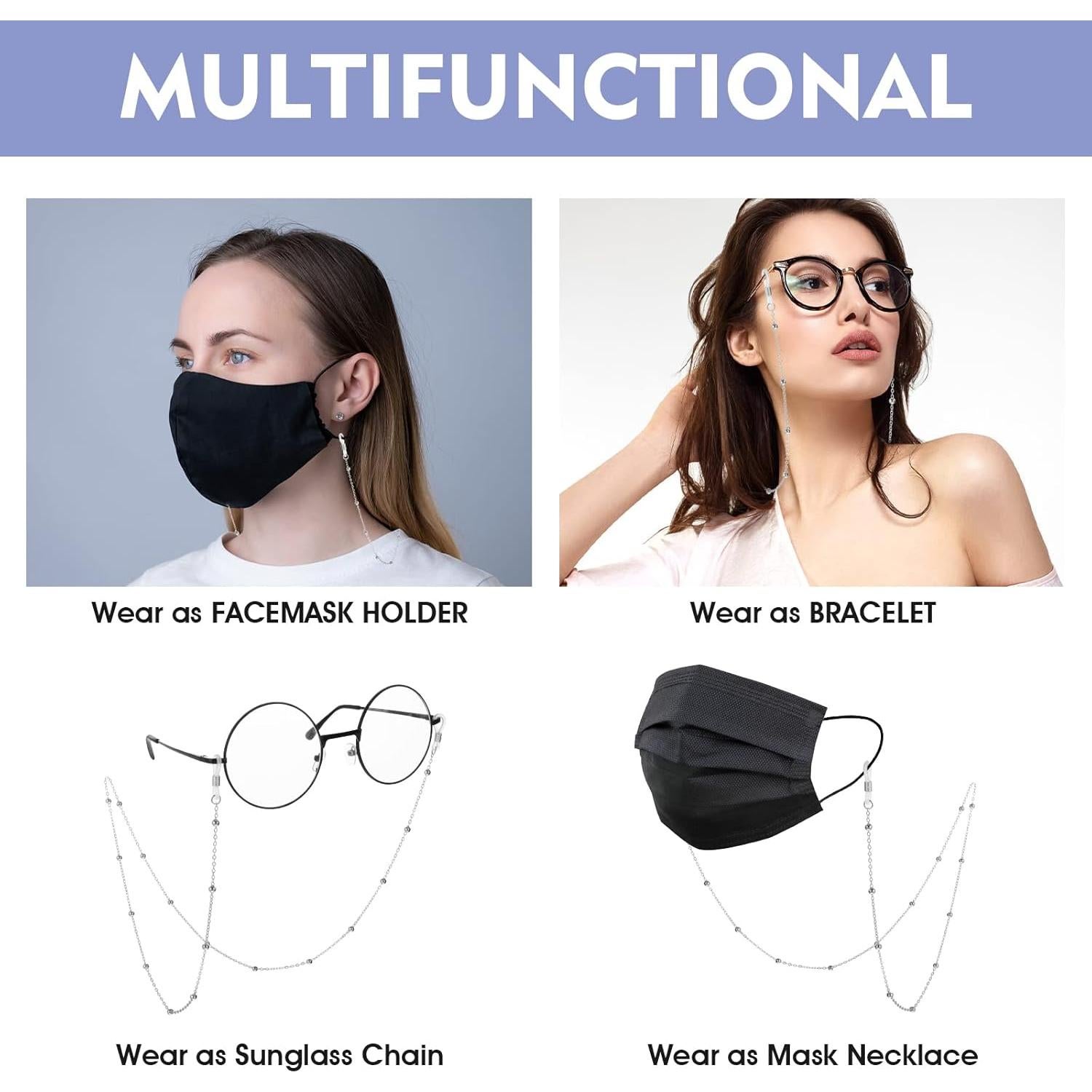 Cadena de Gafas WLLHYF para Mujeres 70 cm Plata