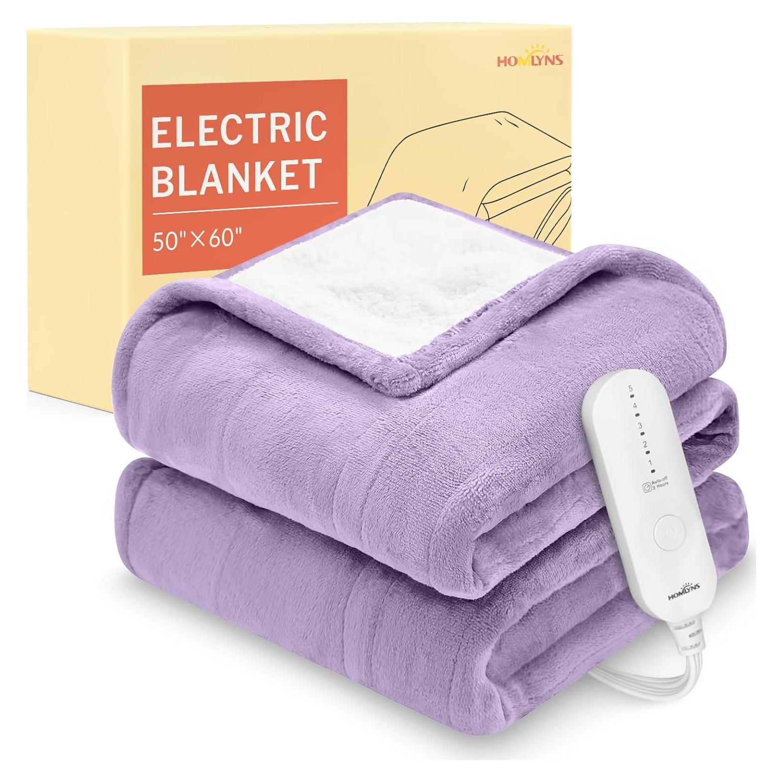 HOMLYNS Manta Calefactada 50x60 cm 5 Niveles Calor Púrpura