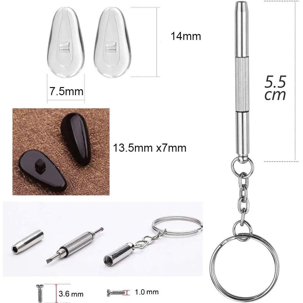 Eyeglass Nose Pads Screw-in Repair Kit Anti-Slip Soft Silicone Air Chamber Bag Glass Pieces with Screws and Screwdriver for Glasses Sunglasses