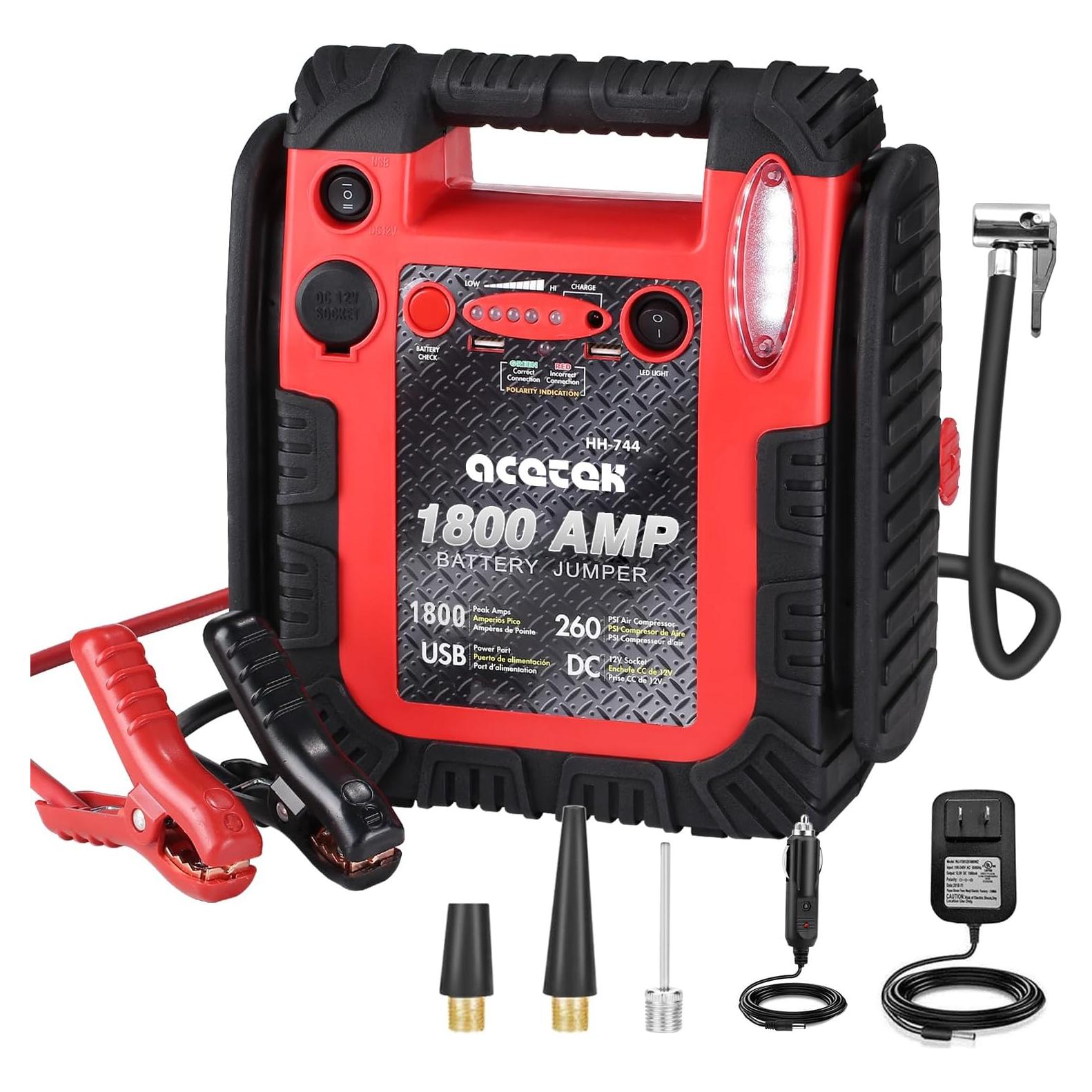 Arrancador de Batería Acetek 1800A con Compresor 260 PSI