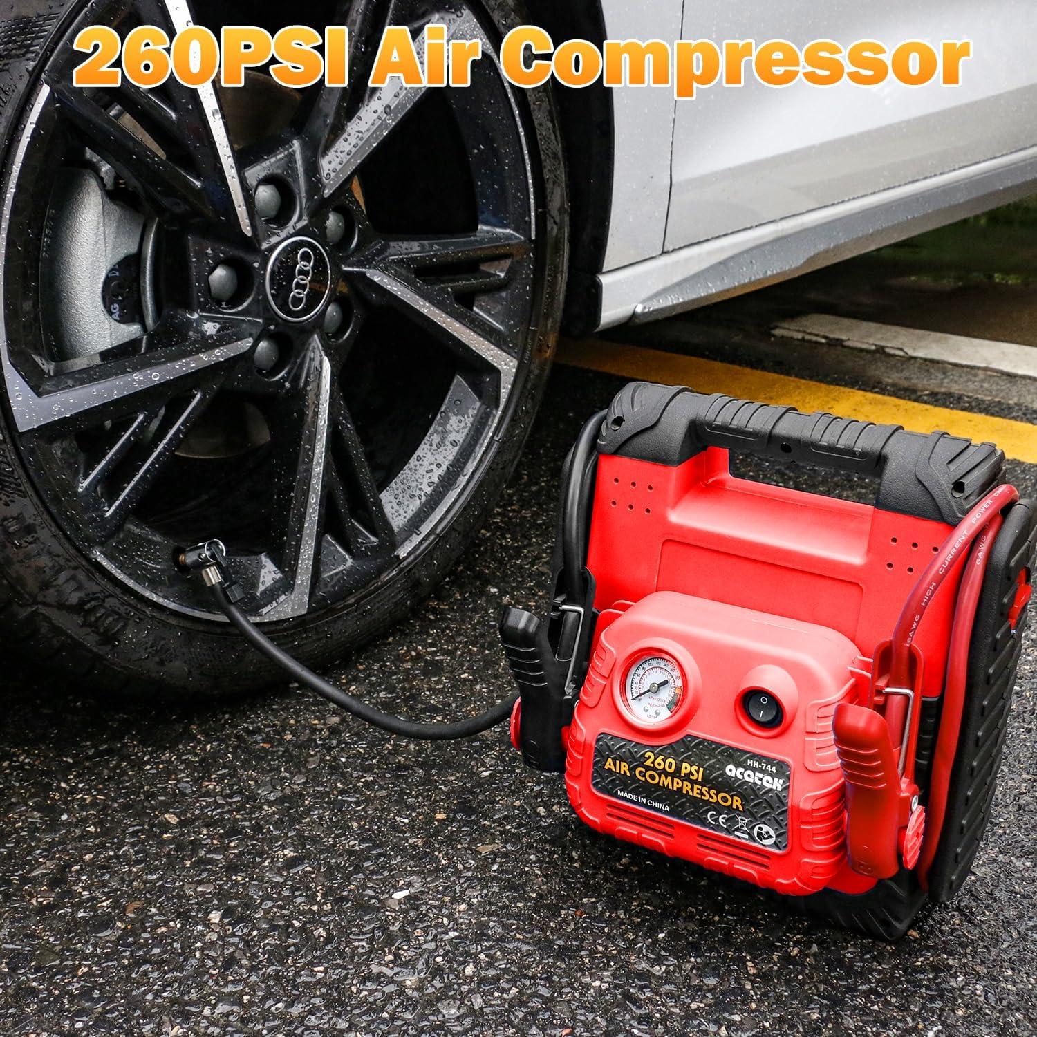 Arrancador de Batería Acetek 1800A con Compresor 260 PSI