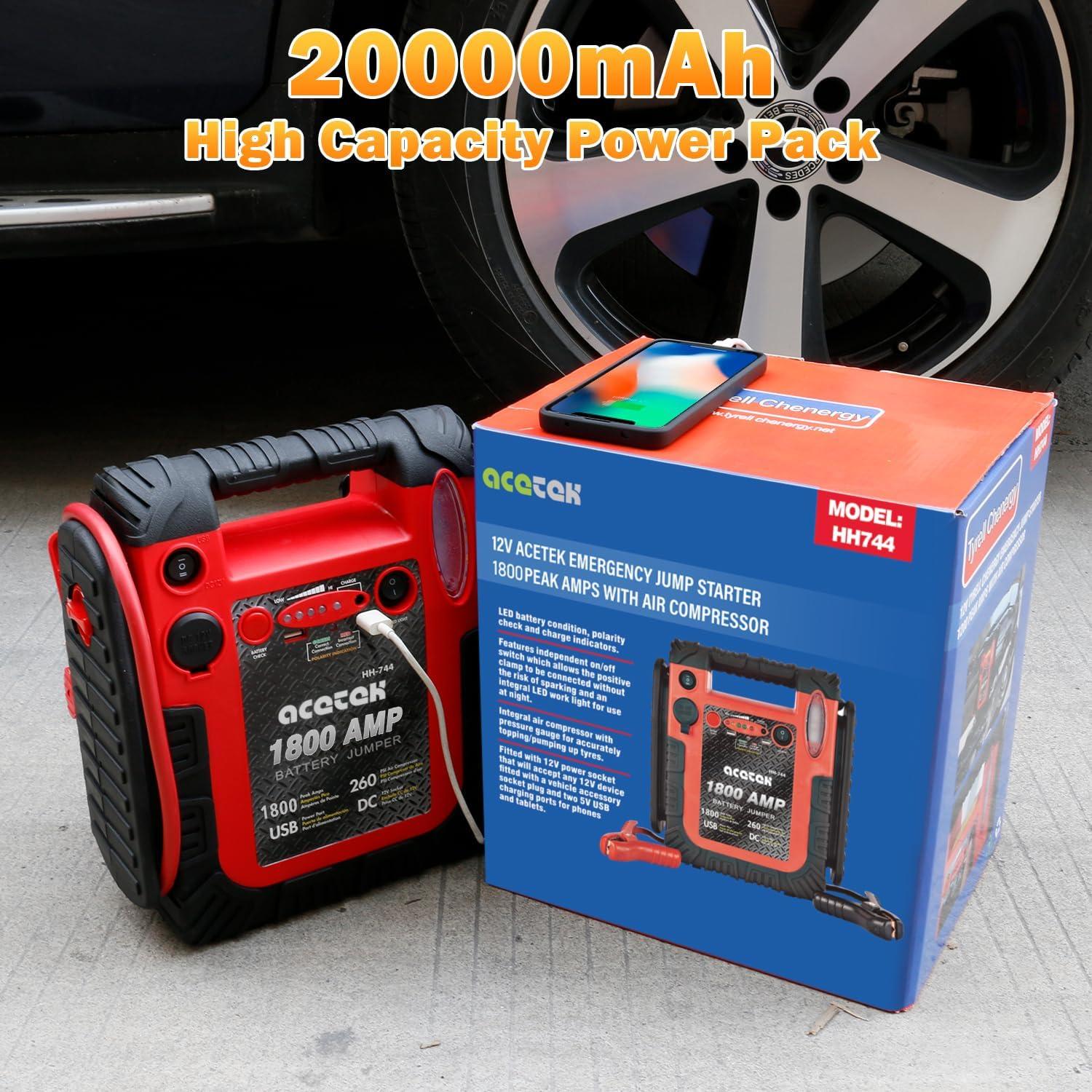 Arrancador de Batería Acetek 1800A con Compresor 260 PSI