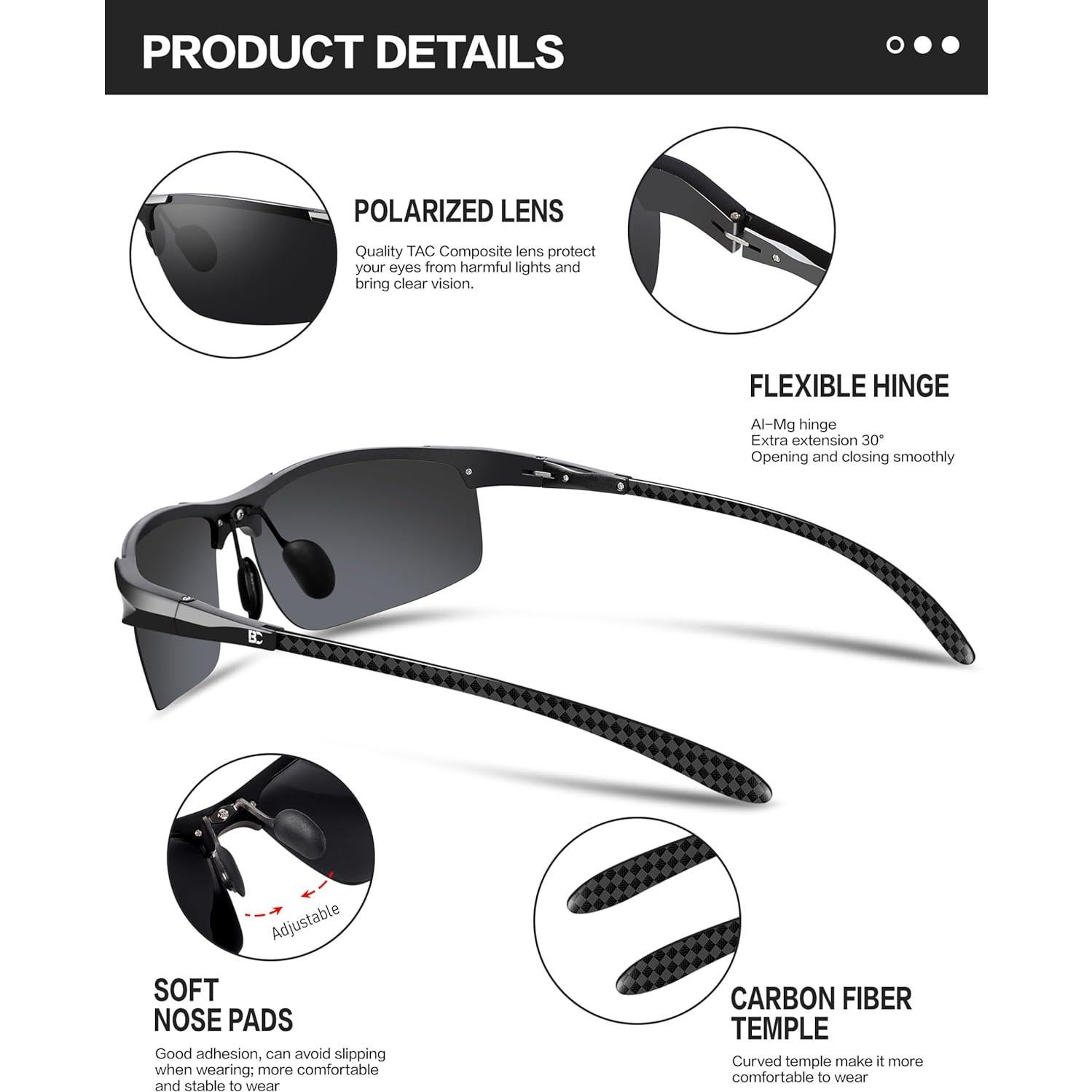 Gafas de sol polarizadas BIRCEN para hombres, ultraligeras UV400