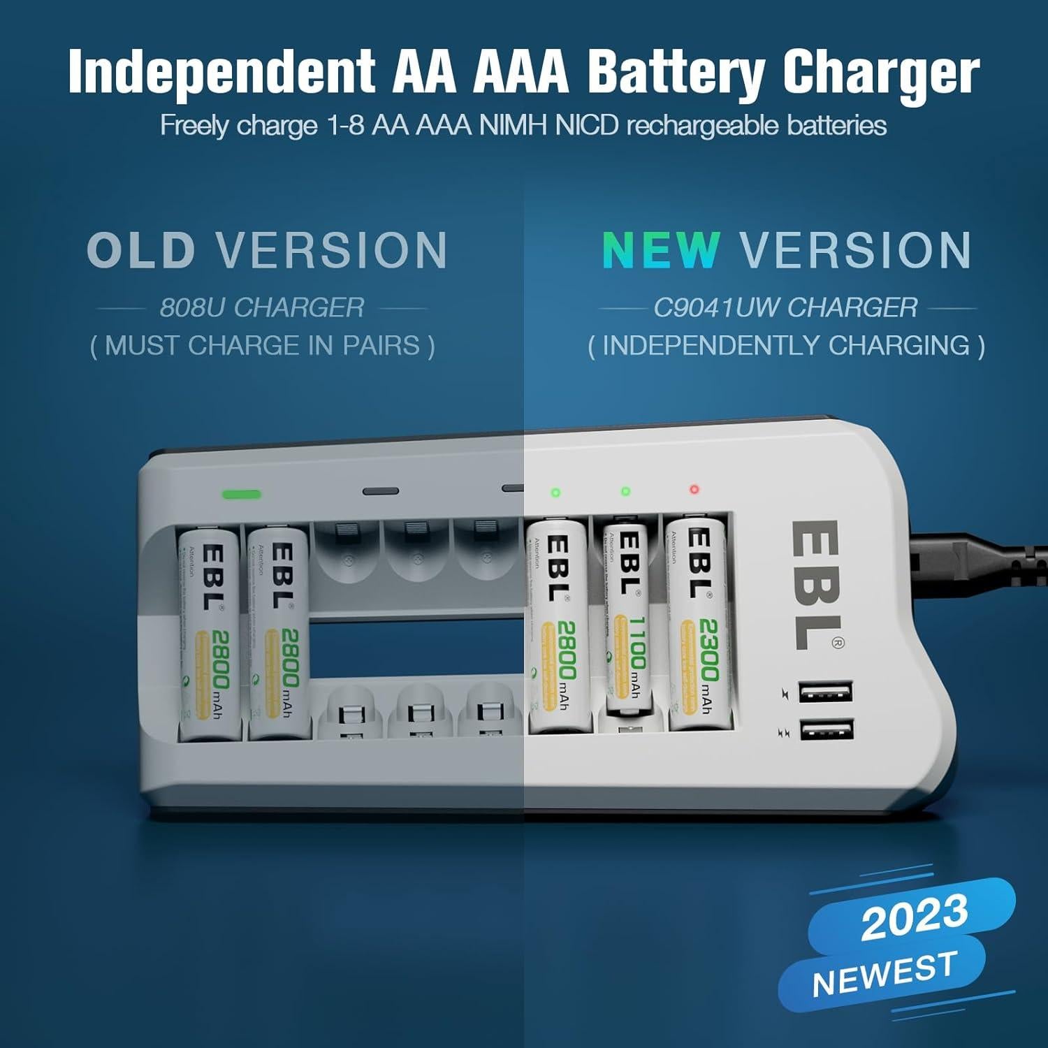 Cargador Inteligente EBL + 4 Baterías AA 2800mAh + 4 AAA