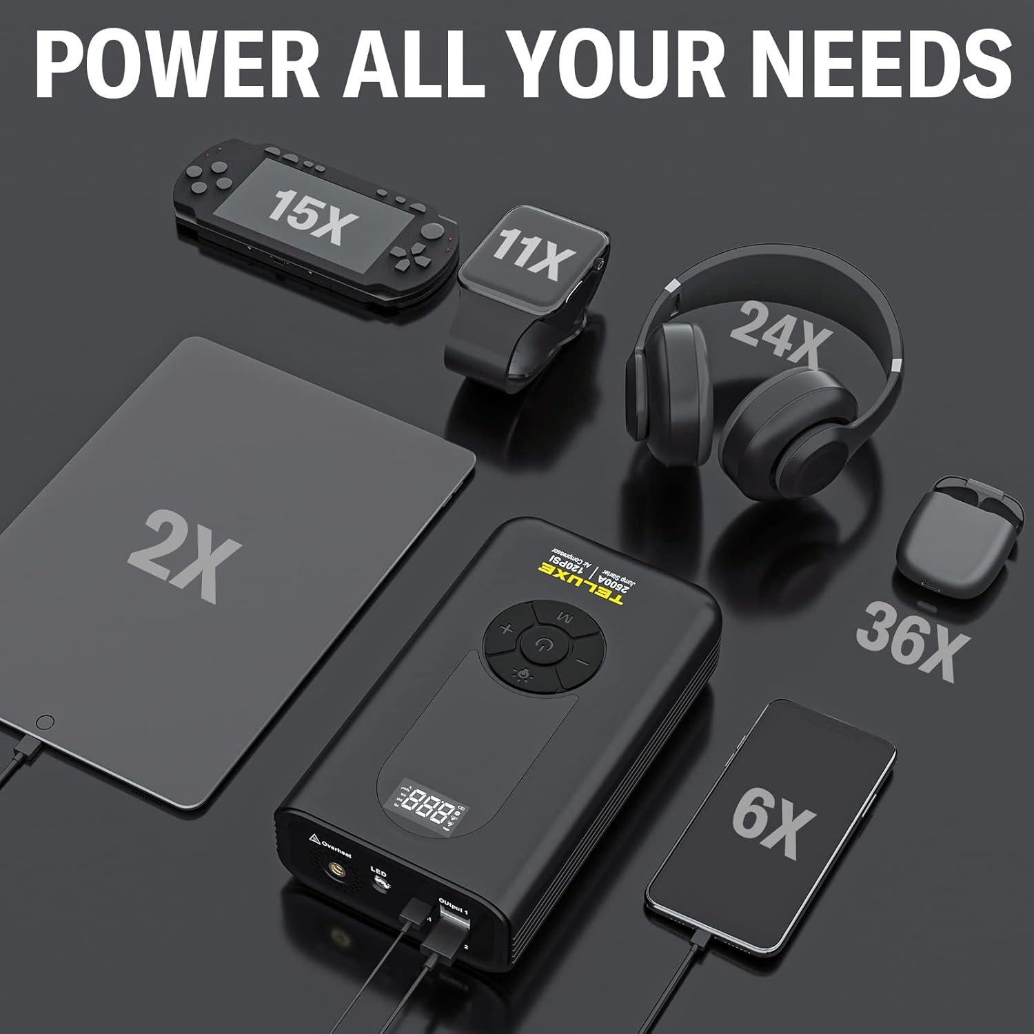 Arrancador de Batería Teluxe TE01 2500A con Compresor 120PSI