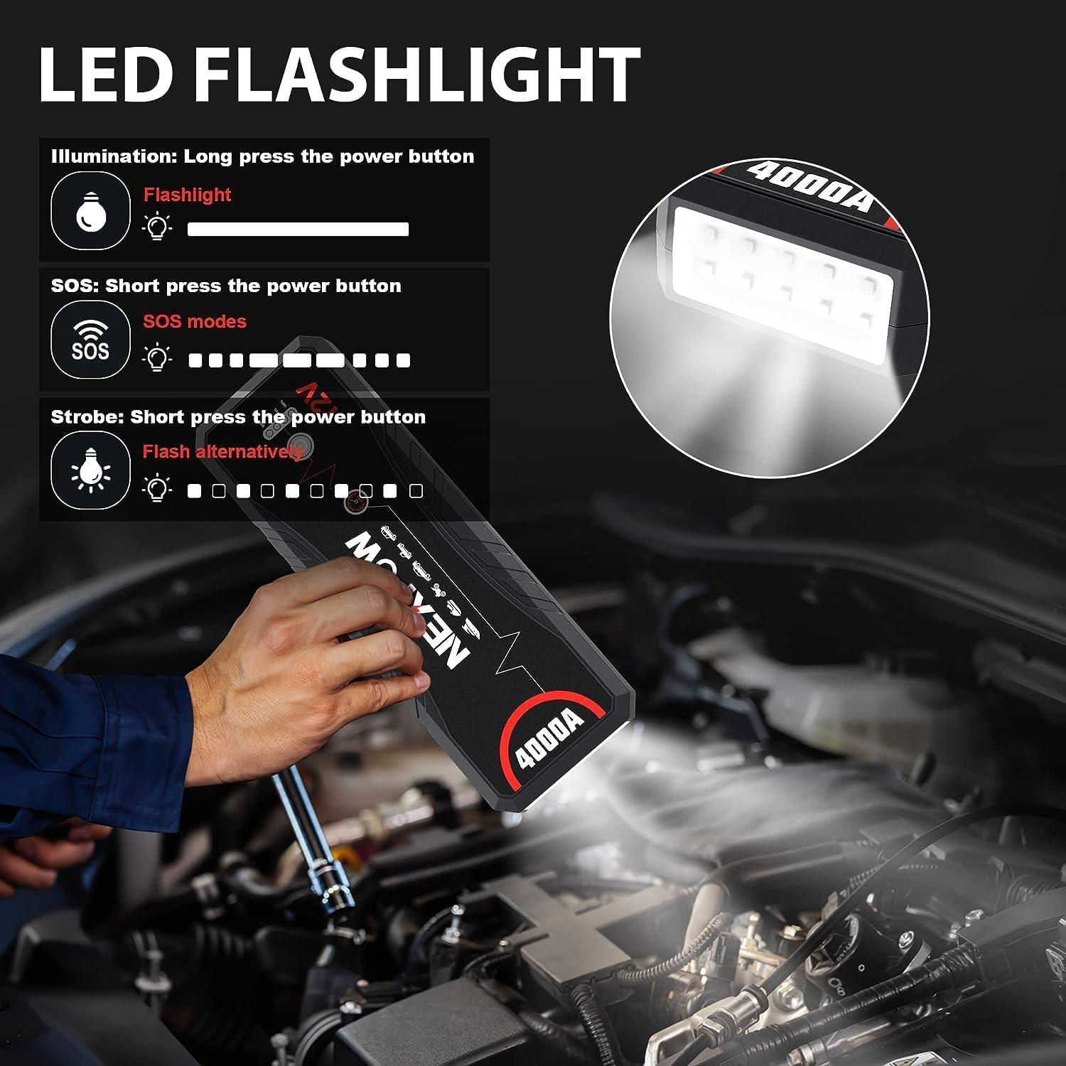 NEXPOW Arrancador de Batería 4000A Q11 12V con USB y Luz LED