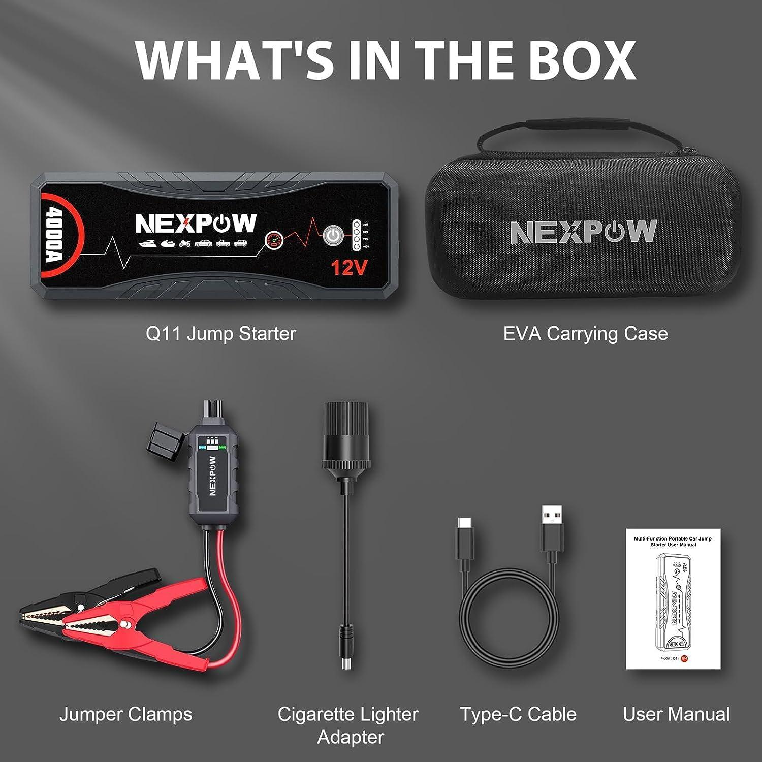 NEXPOW Arrancador de Batería 4000A Q11 12V con USB y Luz LED