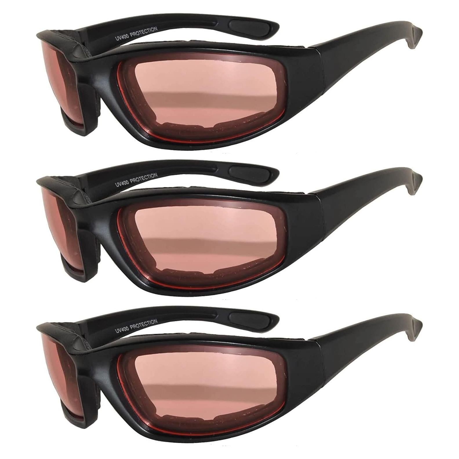Paquete de 3 Gafas de Motocicleta Acolchadas UV400