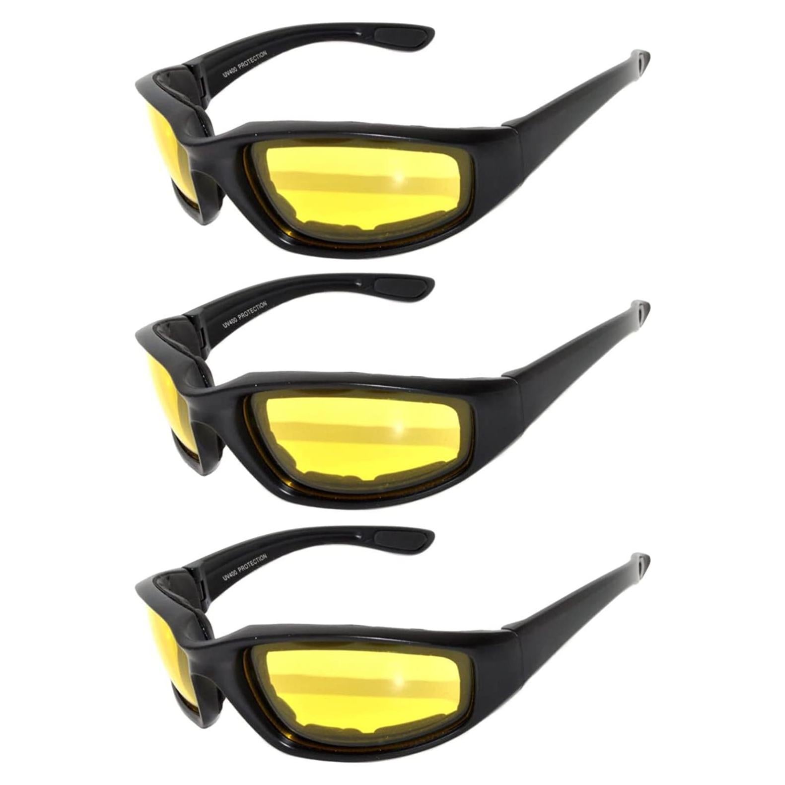 Paquete de 3 Gafas de Motocicleta Acolchadas UV400