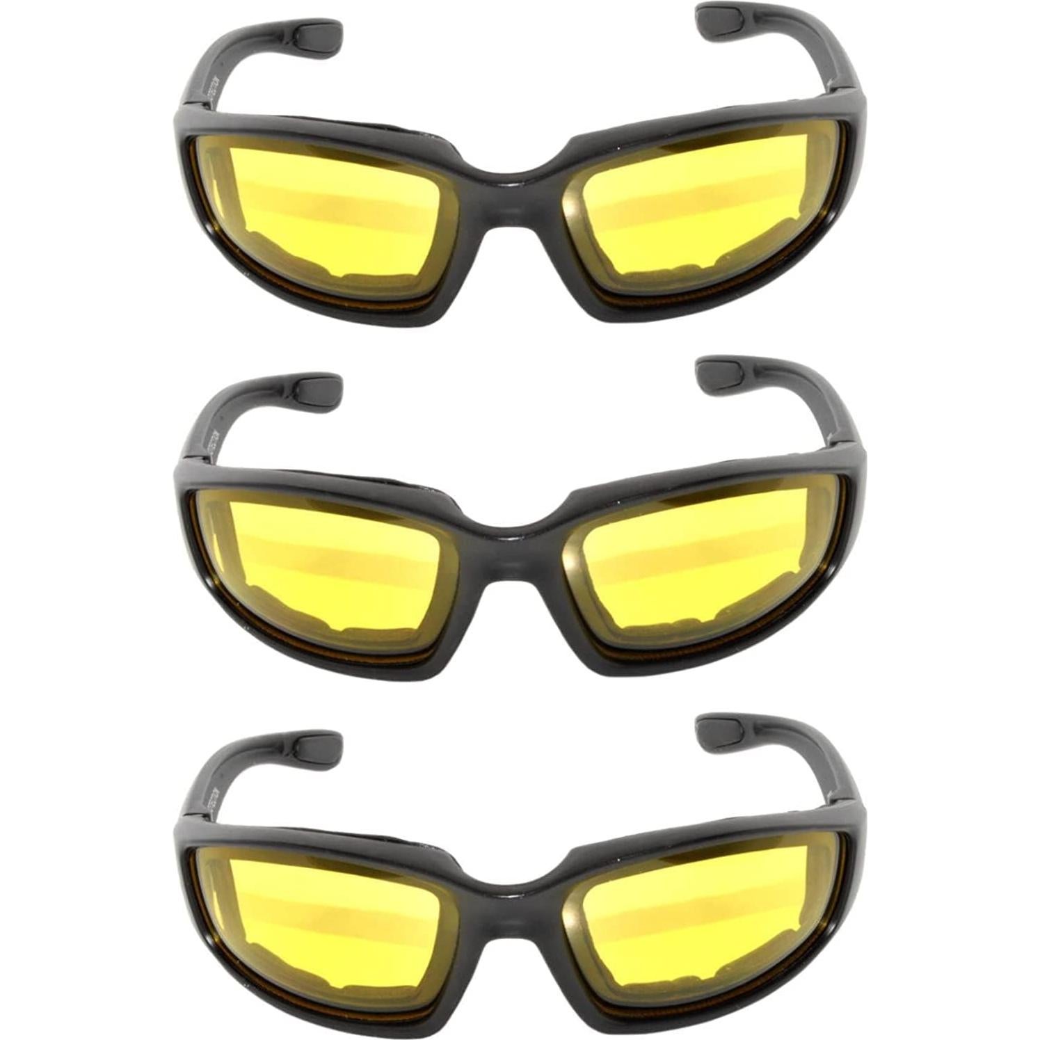 Paquete de 3 Gafas de Motocicleta Acolchadas UV400