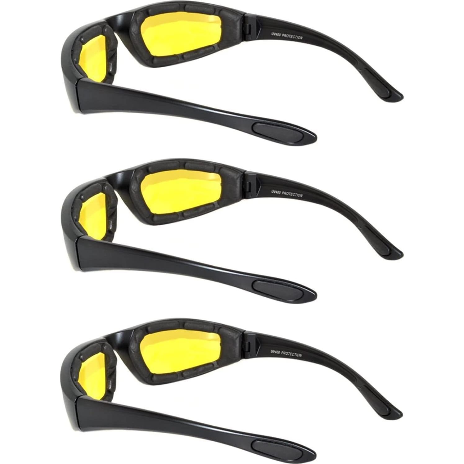 Paquete de 3 Gafas de Motocicleta Acolchadas UV400