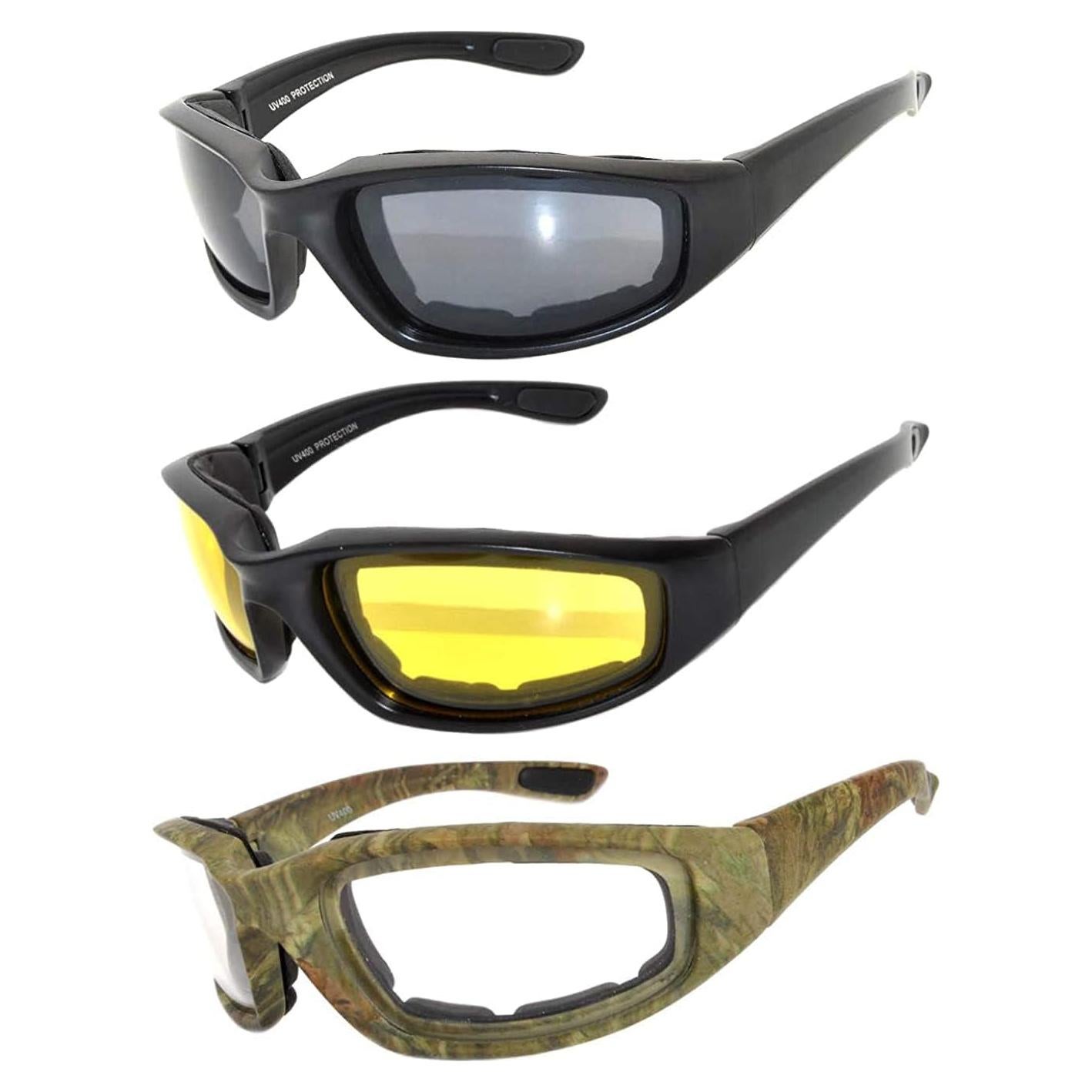 Paquete de 3 Gafas de Motocicleta Acolchadas UV400