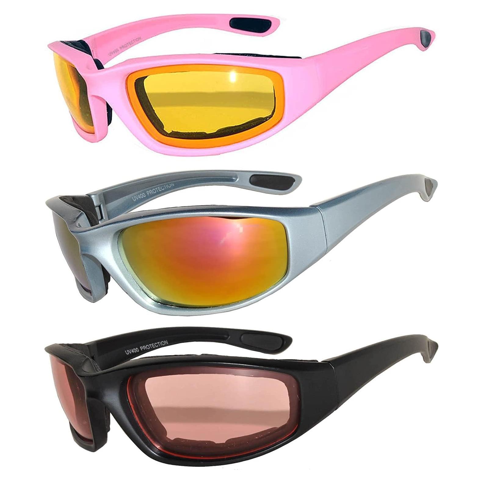 Paquete de 3 Gafas de Motocicleta Acolchadas UV400