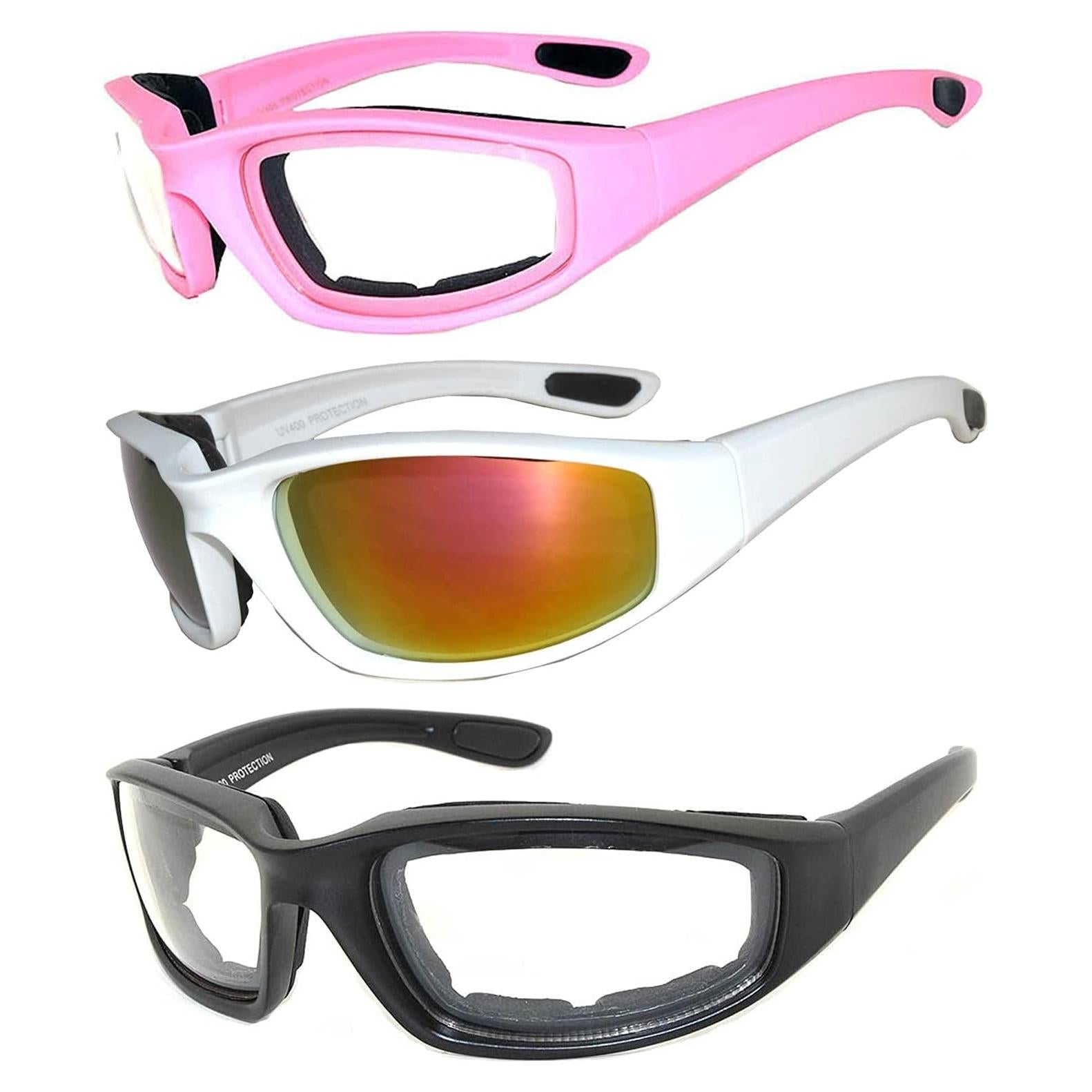 Paquete de 3 Gafas de Motocicleta Acolchadas UV400