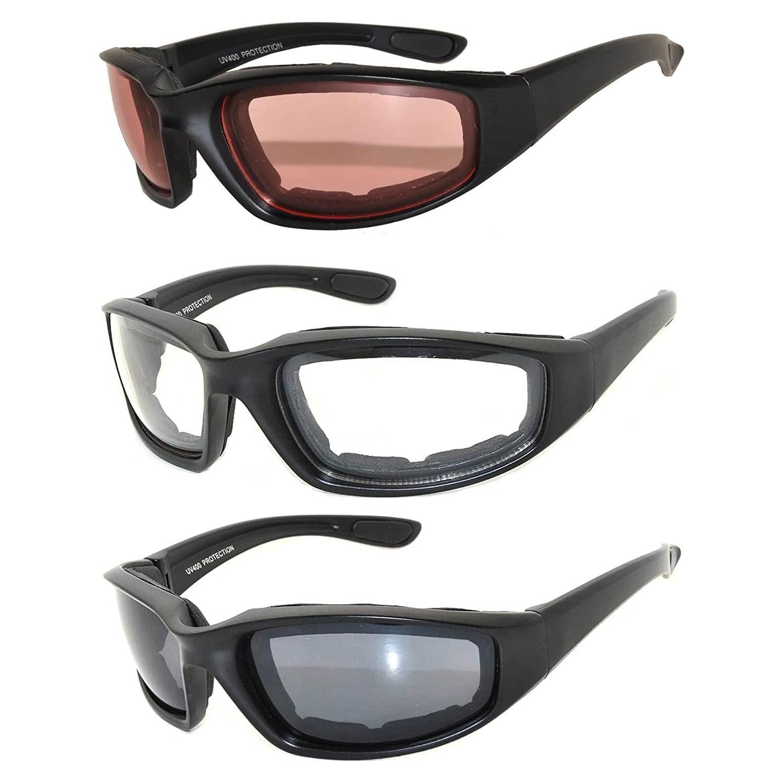 Paquete de 3 Gafas de Motocicleta Acolchadas UV400
