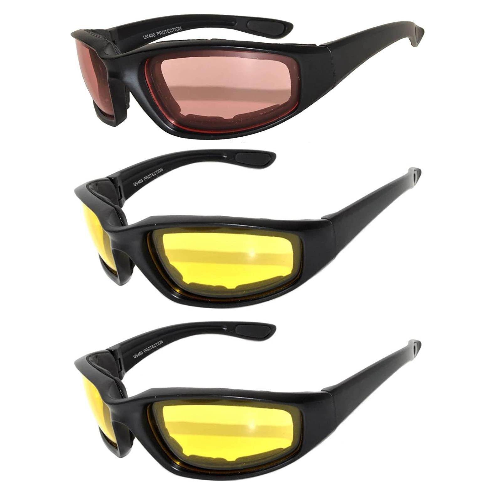 Paquete de 3 Gafas de Motocicleta Acolchadas UV400