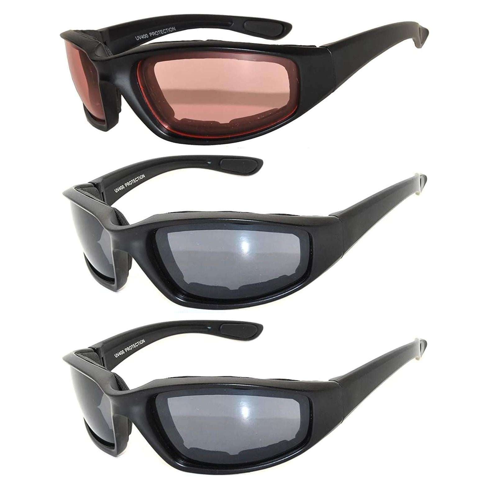 Paquete de 3 Gafas de Motocicleta Acolchadas UV400