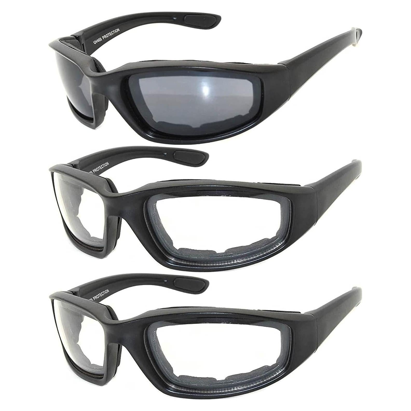 Paquete de 3 Gafas de Motocicleta Acolchadas UV400