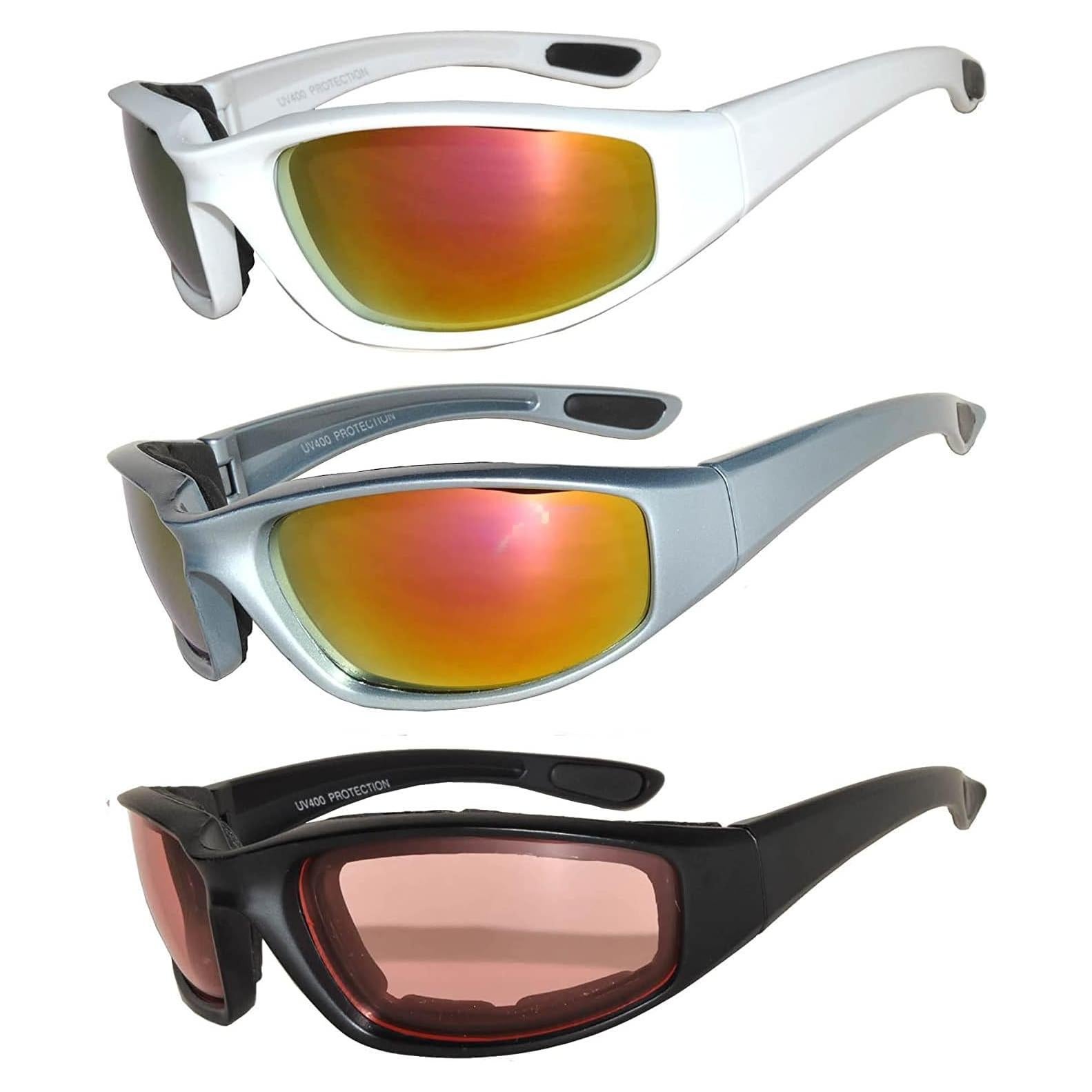Paquete de 3 Gafas de Motocicleta Acolchadas UV400