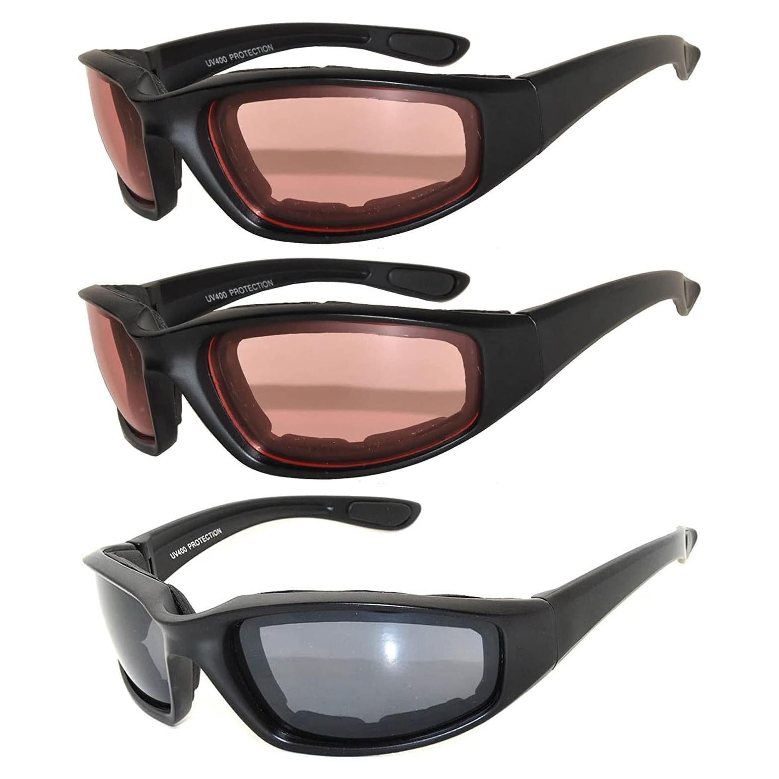 Paquete de 3 Gafas de Motocicleta Acolchadas UV400