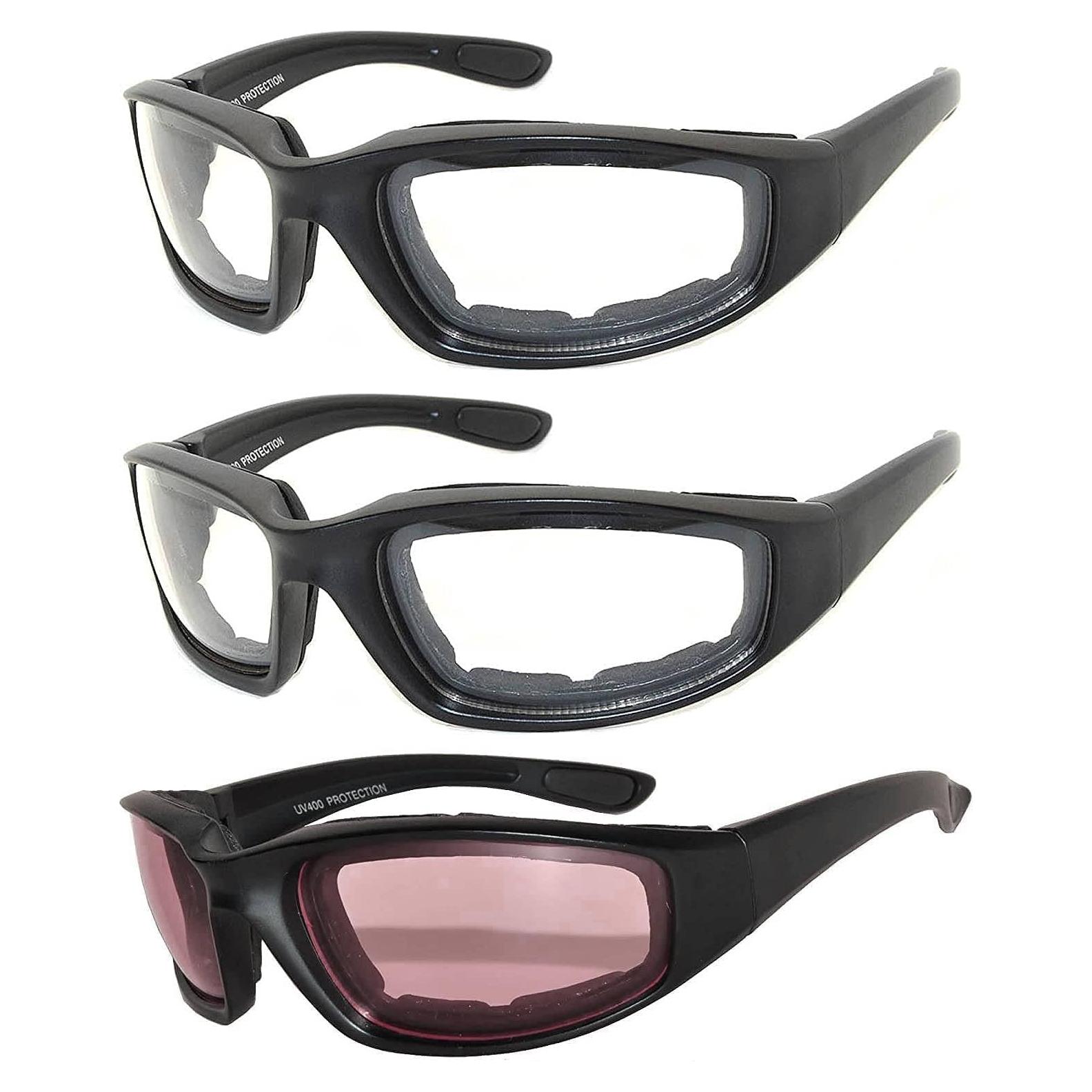 Paquete de 3 Gafas de Motocicleta Acolchadas UV400