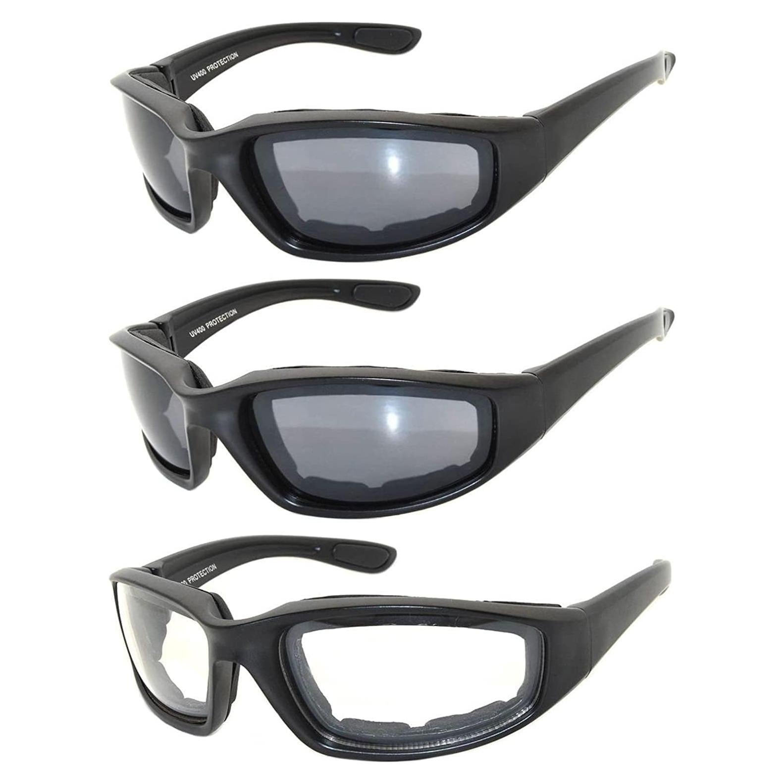 Paquete de 3 Gafas de Motocicleta Acolchadas UV400