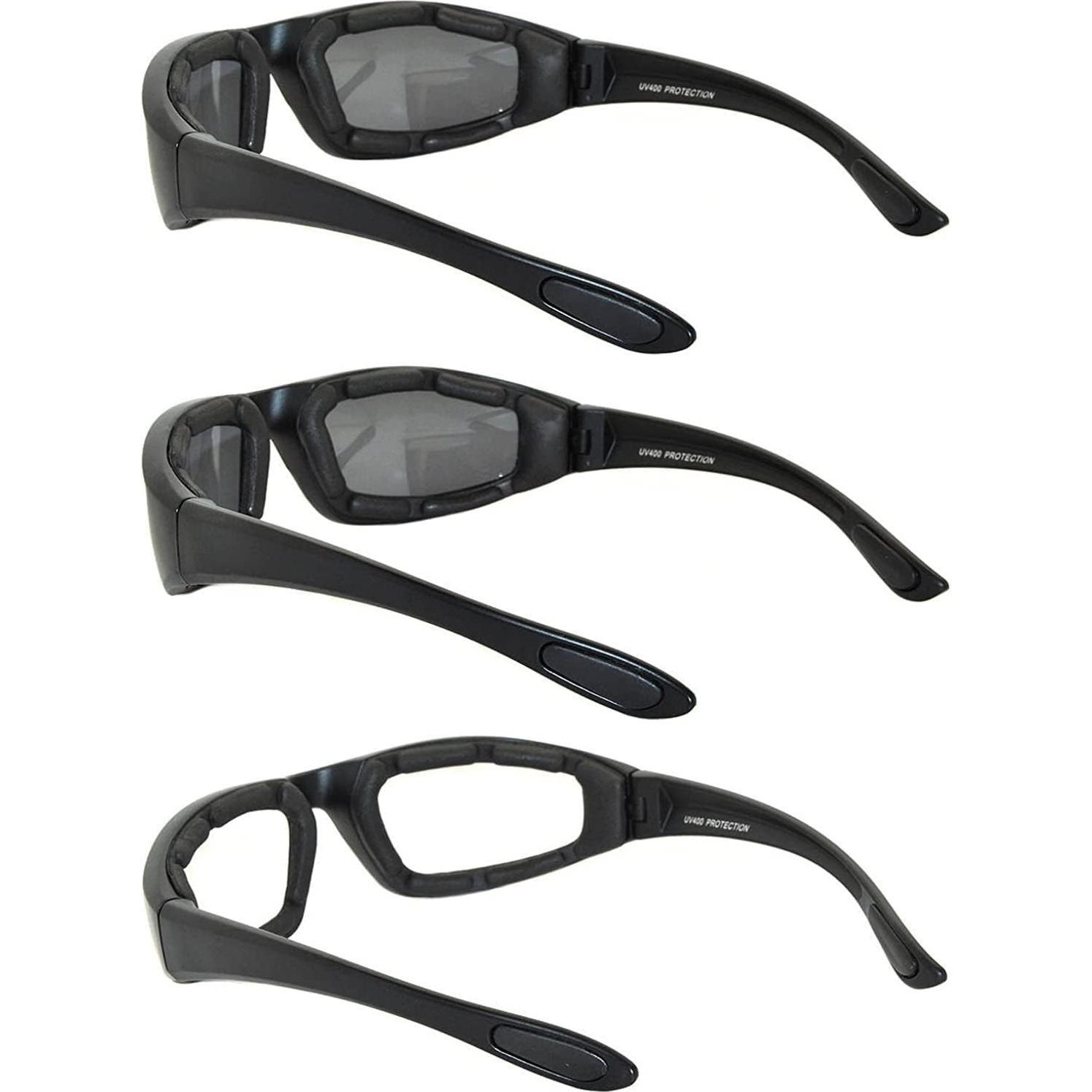Paquete de 3 Gafas de Motocicleta Acolchadas UV400