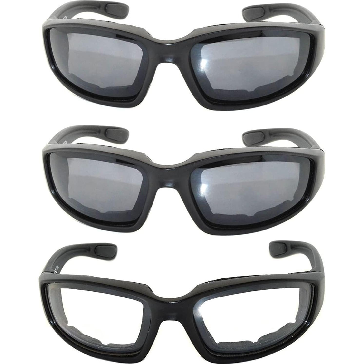 Paquete de 3 Gafas de Motocicleta Acolchadas UV400